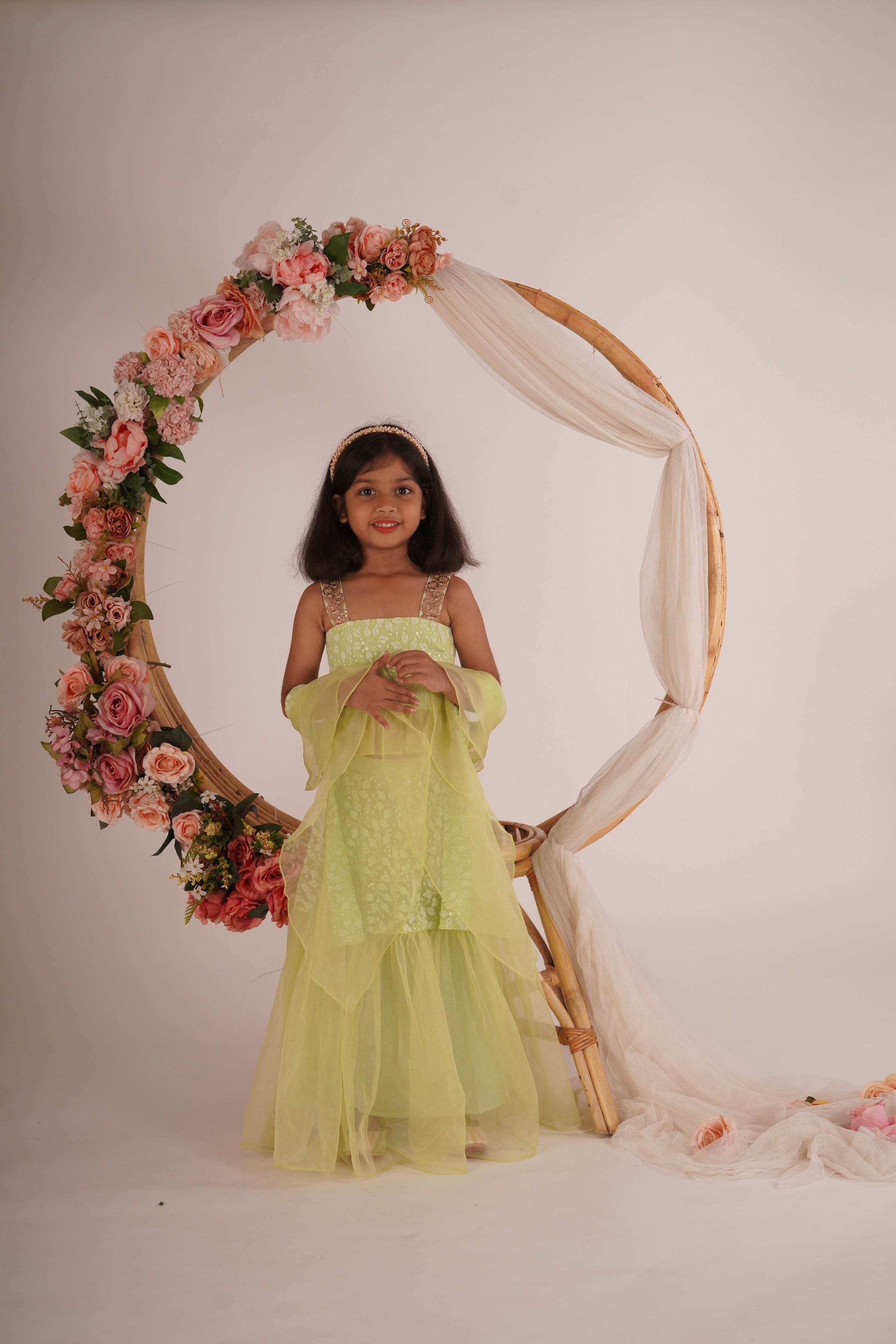 Hannah Lehenga Set- Pista Green and Rose gold - Monk & Mei