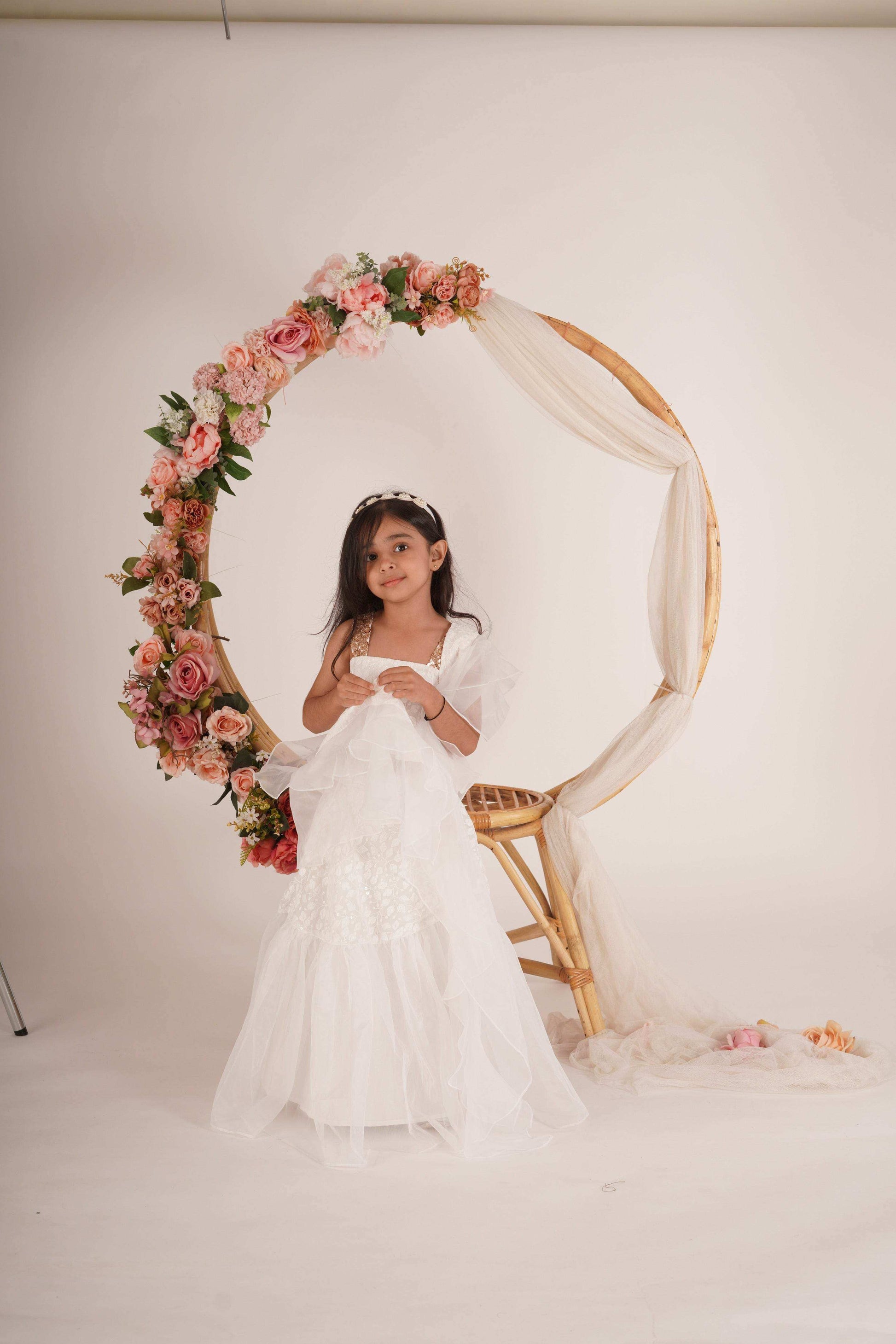 Hannah Lehenga set- White and Rose gold - Monk & Mei