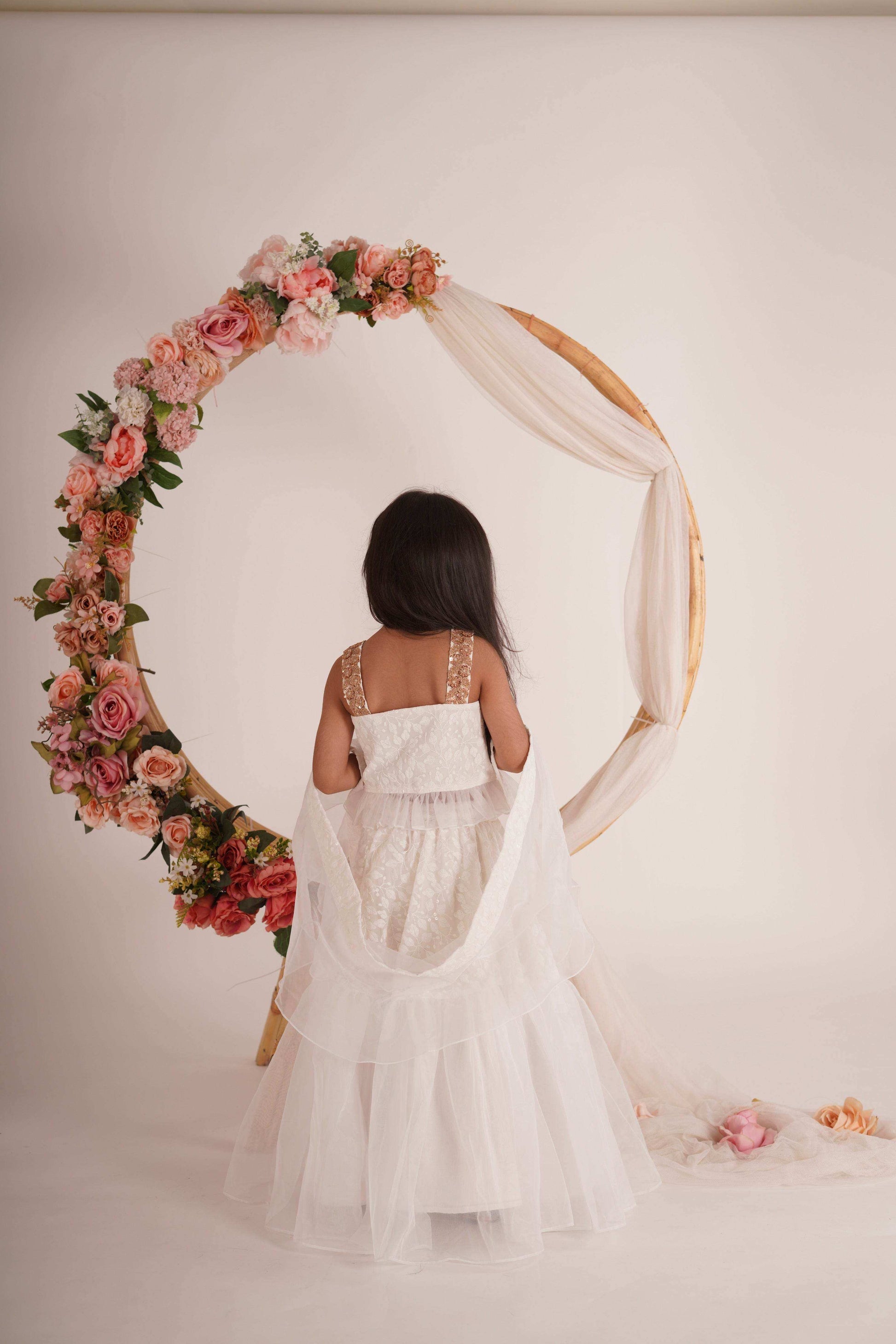 Hannah Lehenga set- White and Rose gold - Monk & Mei