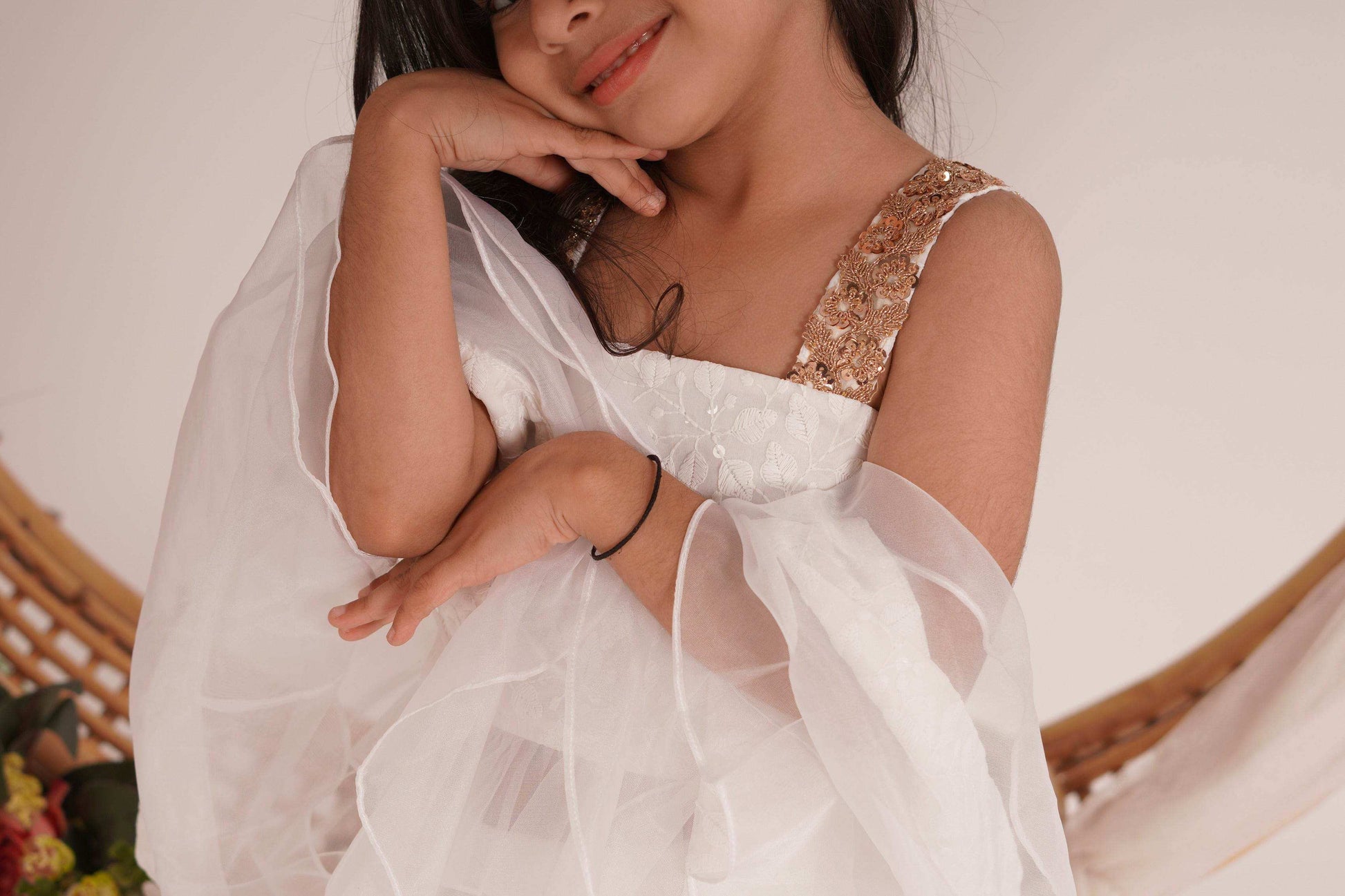 Hannah Lehenga set- White and Rose gold - Monk & Mei