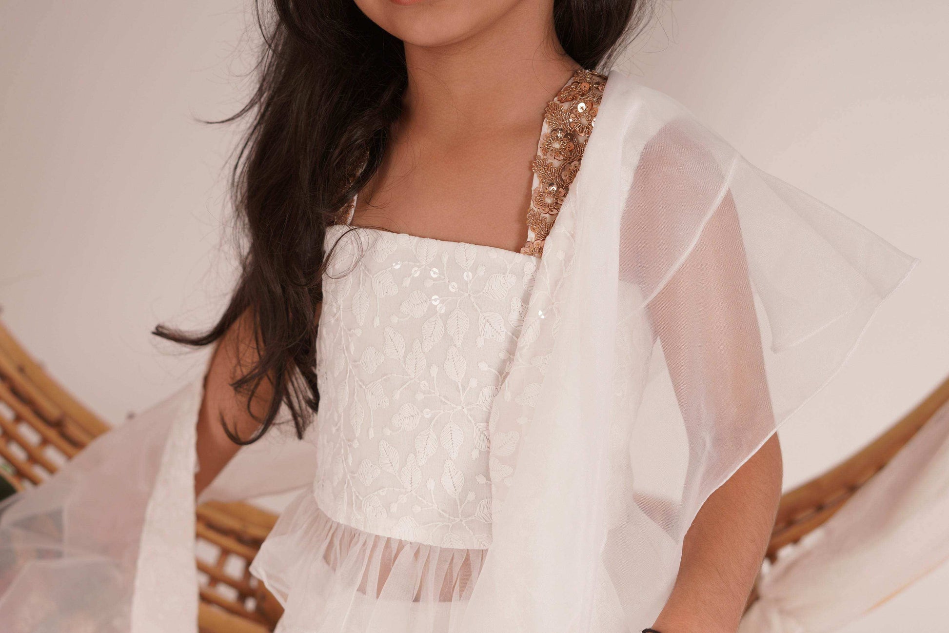 Hannah Lehenga set- White and Rose gold - Monk & Mei