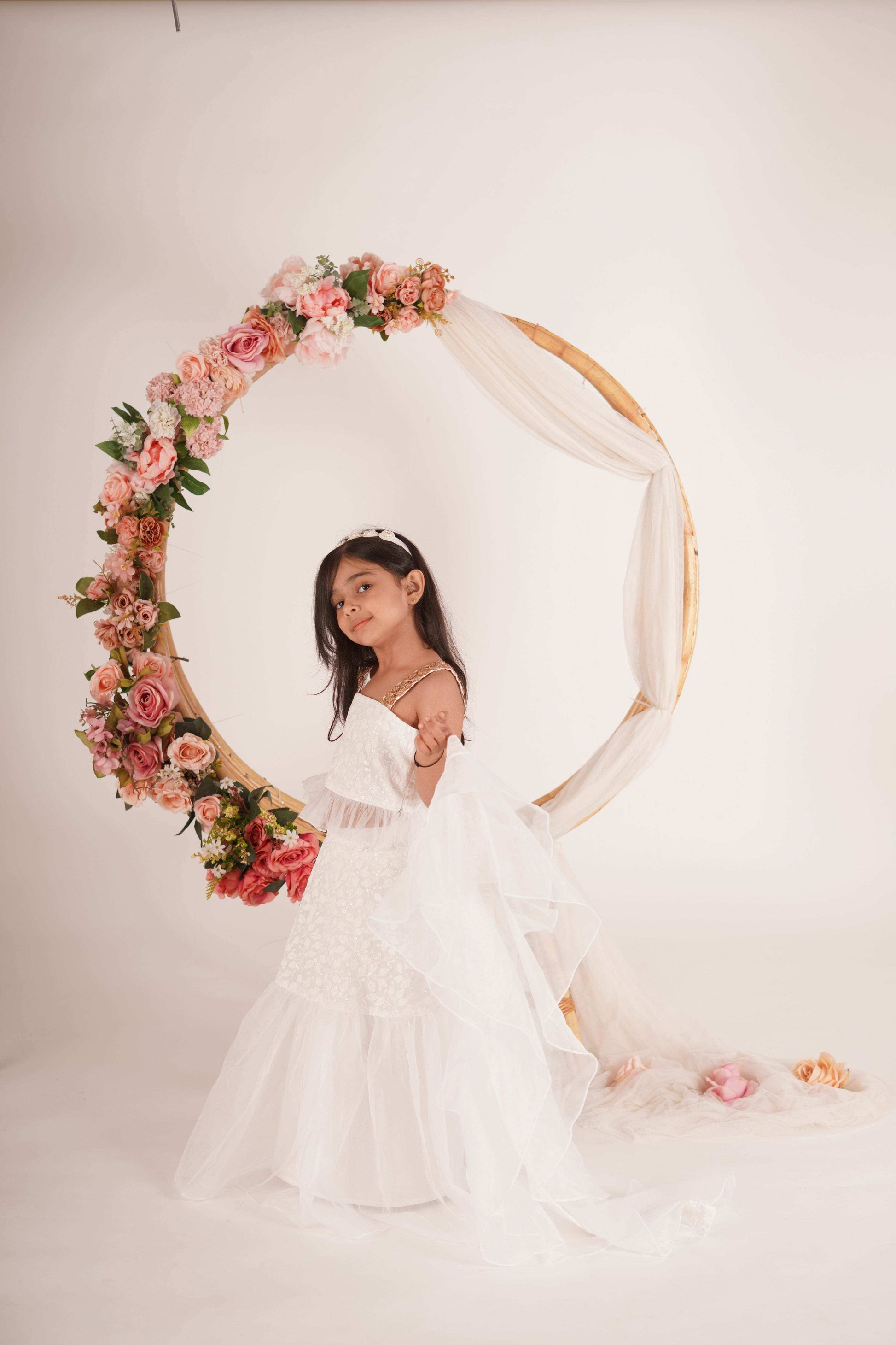 Hannah Lehenga set- White and Rose gold - Monk & Mei