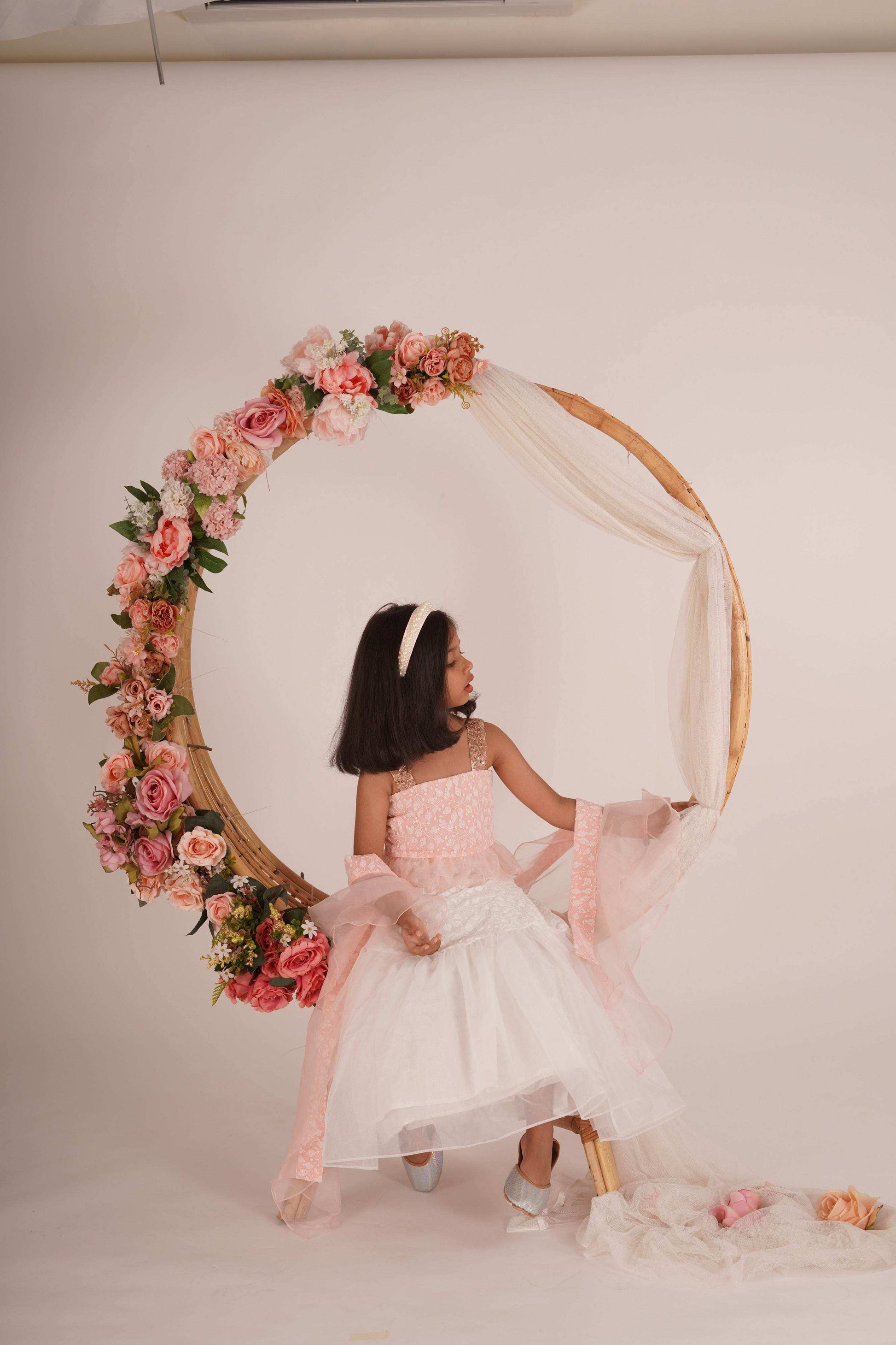 Hannah Lehenga set- White, Peach pink and Rose Gold - Monk & Mei