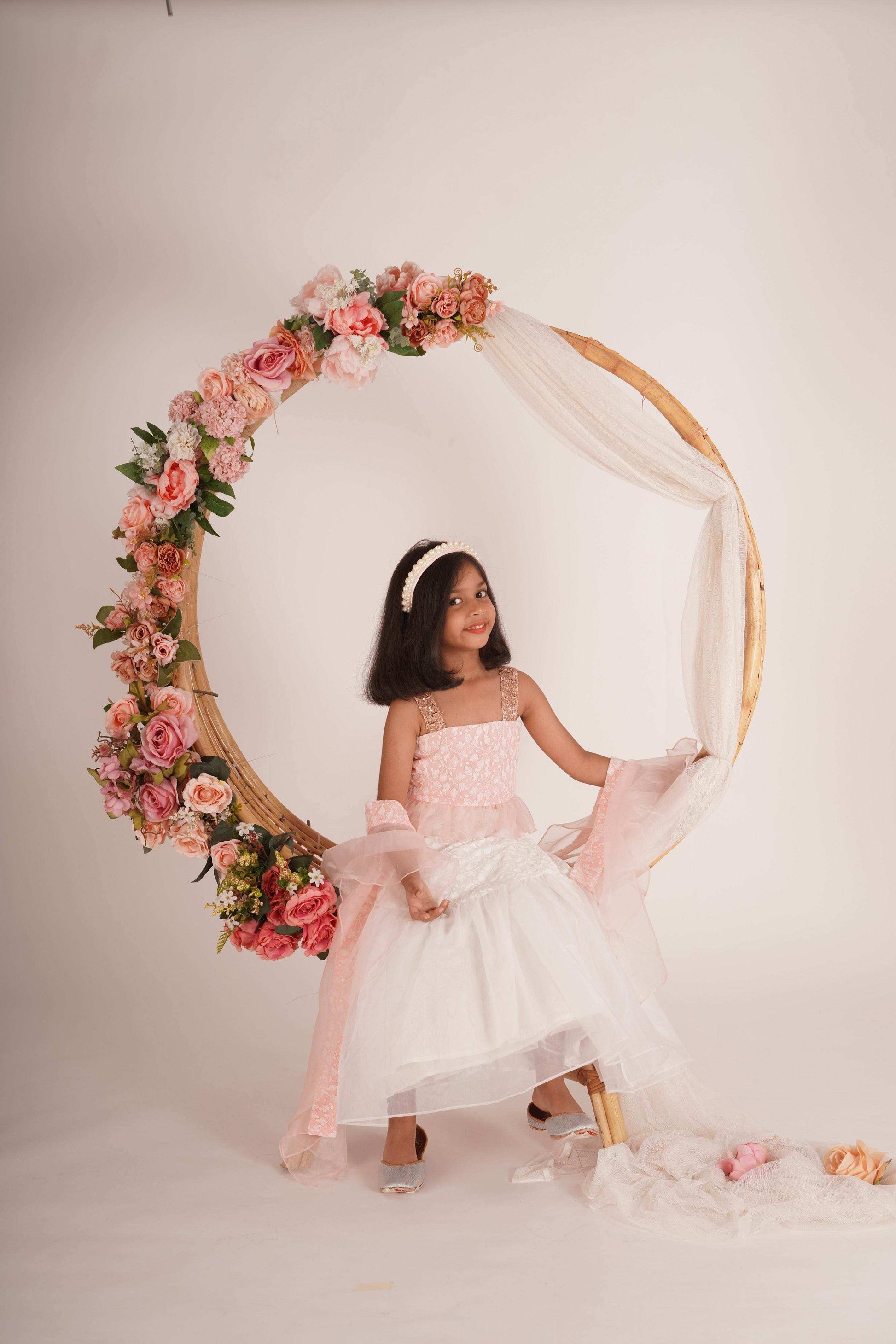 Hannah Lehenga set- White, Peach pink and Rose Gold - Monk & Mei