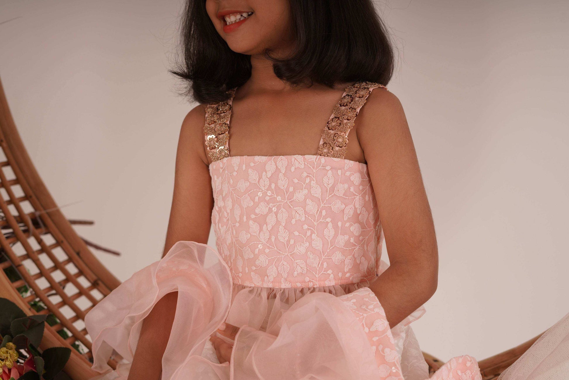 Hannah Lehenga set- White, Peach pink and Rose Gold - Monk & Mei