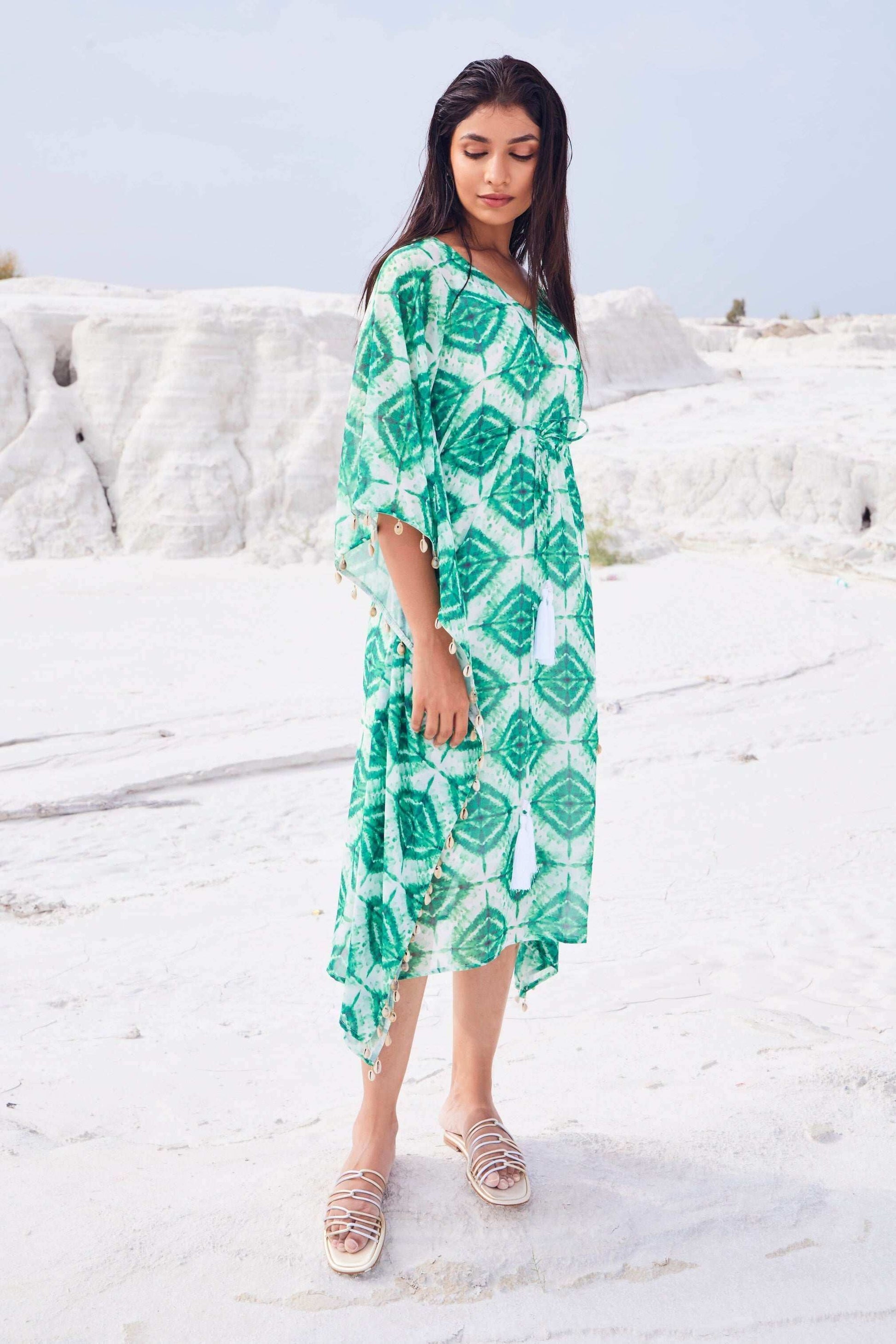 EVE KAFTAN WITH SLIP - Green - Monk & Mei