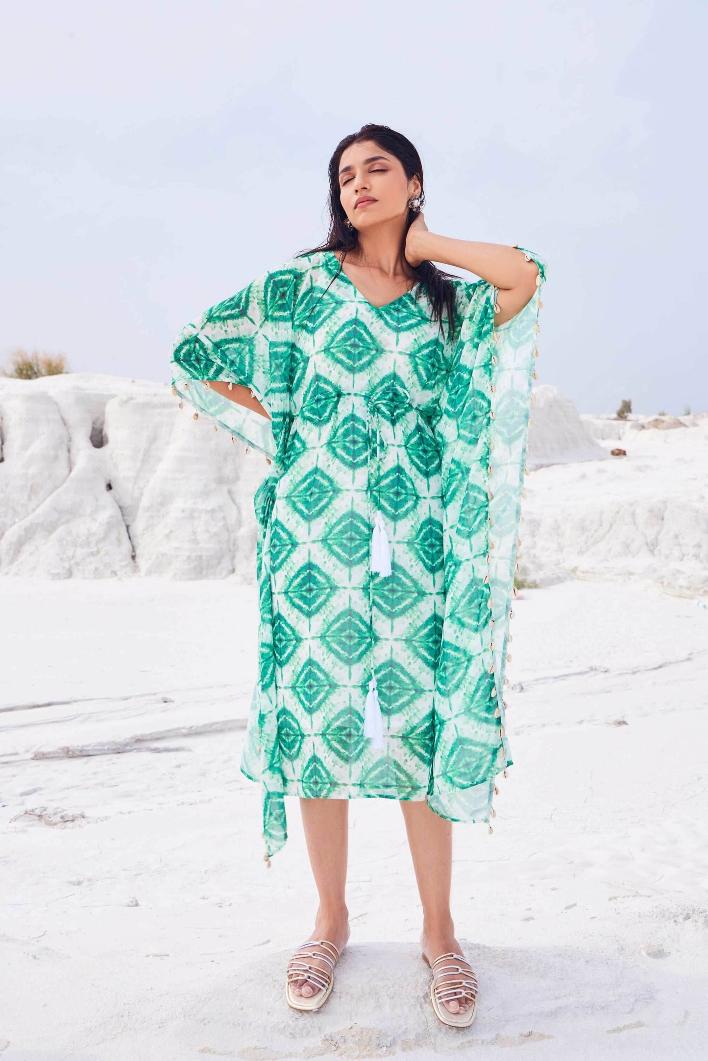 EVE KAFTAN WITH SLIP - Green - Monk & Mei