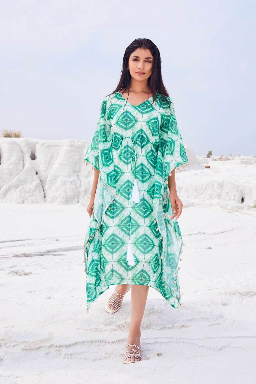 EVE KAFTAN WITH SLIP - Green - Monk & Mei