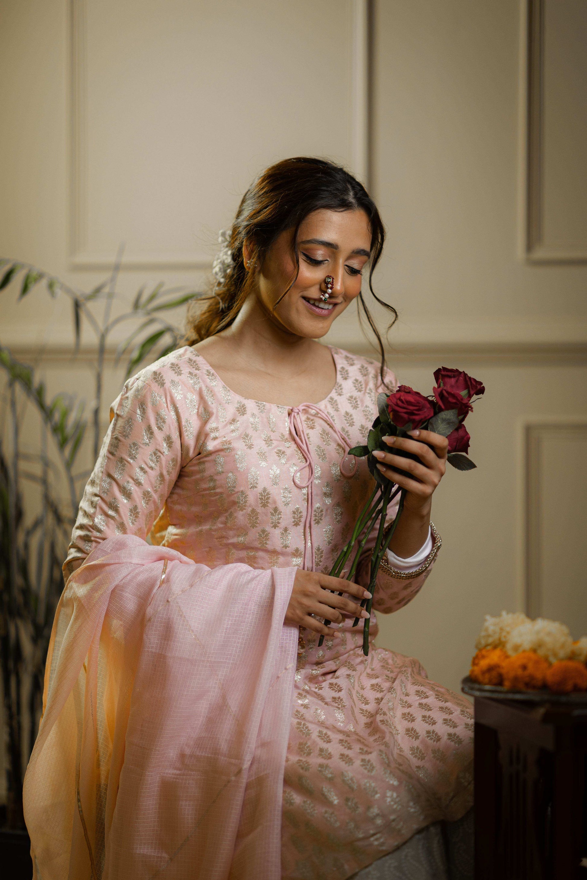 Kumudini- Kurta, Sharara & Dupatta - Pink - Monk & Mei