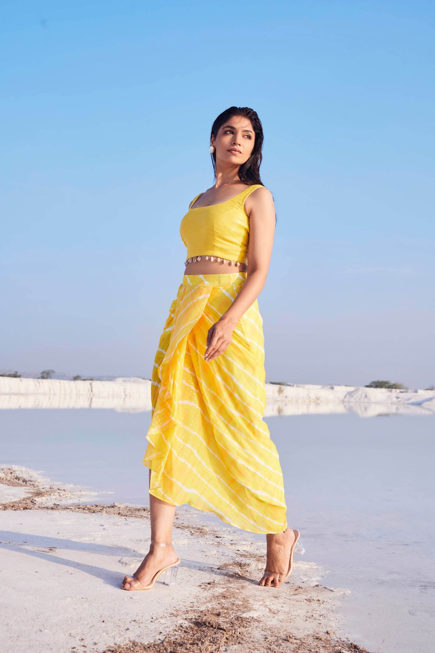 GLORIA DHOTI SKIRT- BLOUSE - Yellow - Monk & Mei