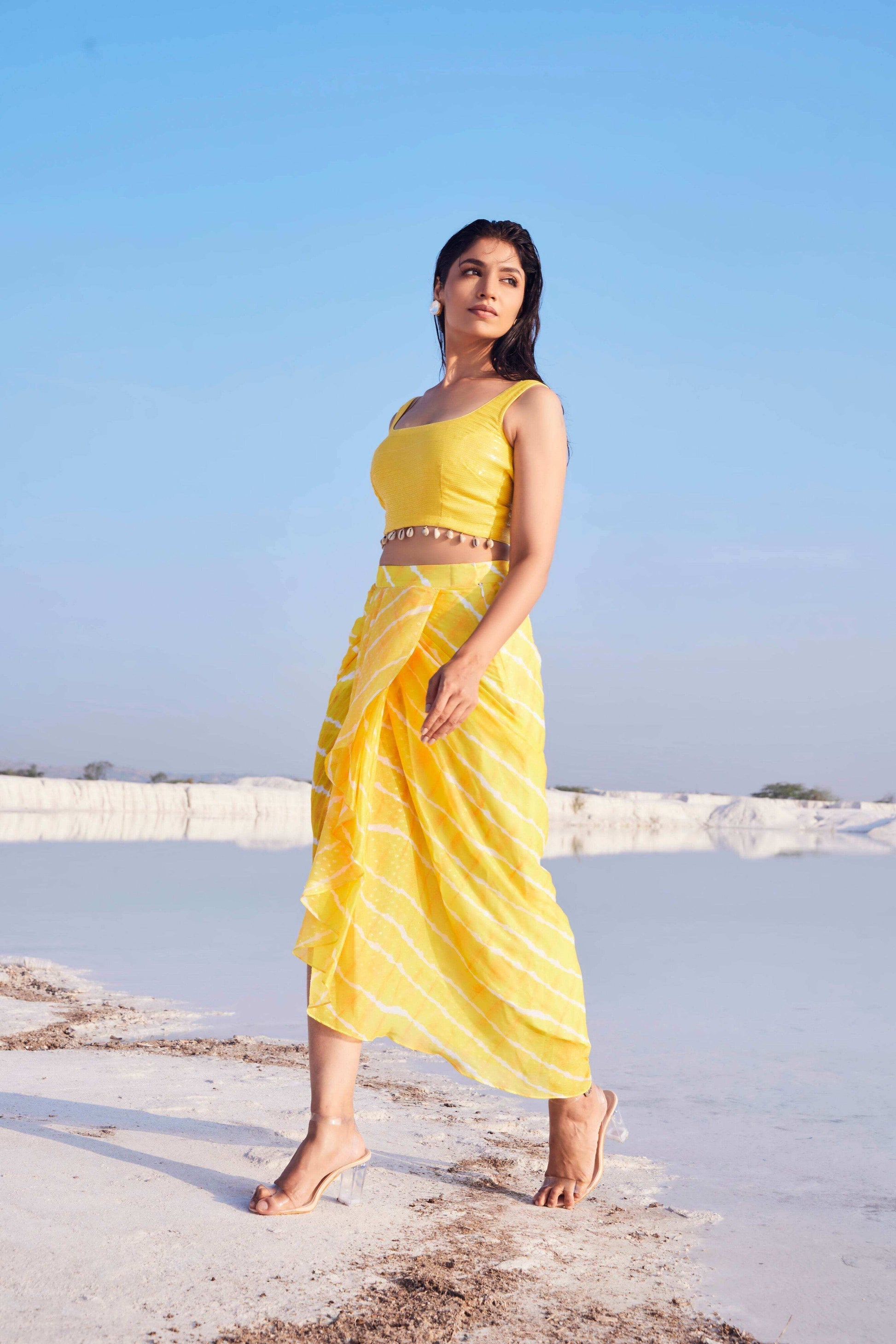 GLORIA DHOTI SKIRT- BLOUSE - Yellow - Monk & Mei