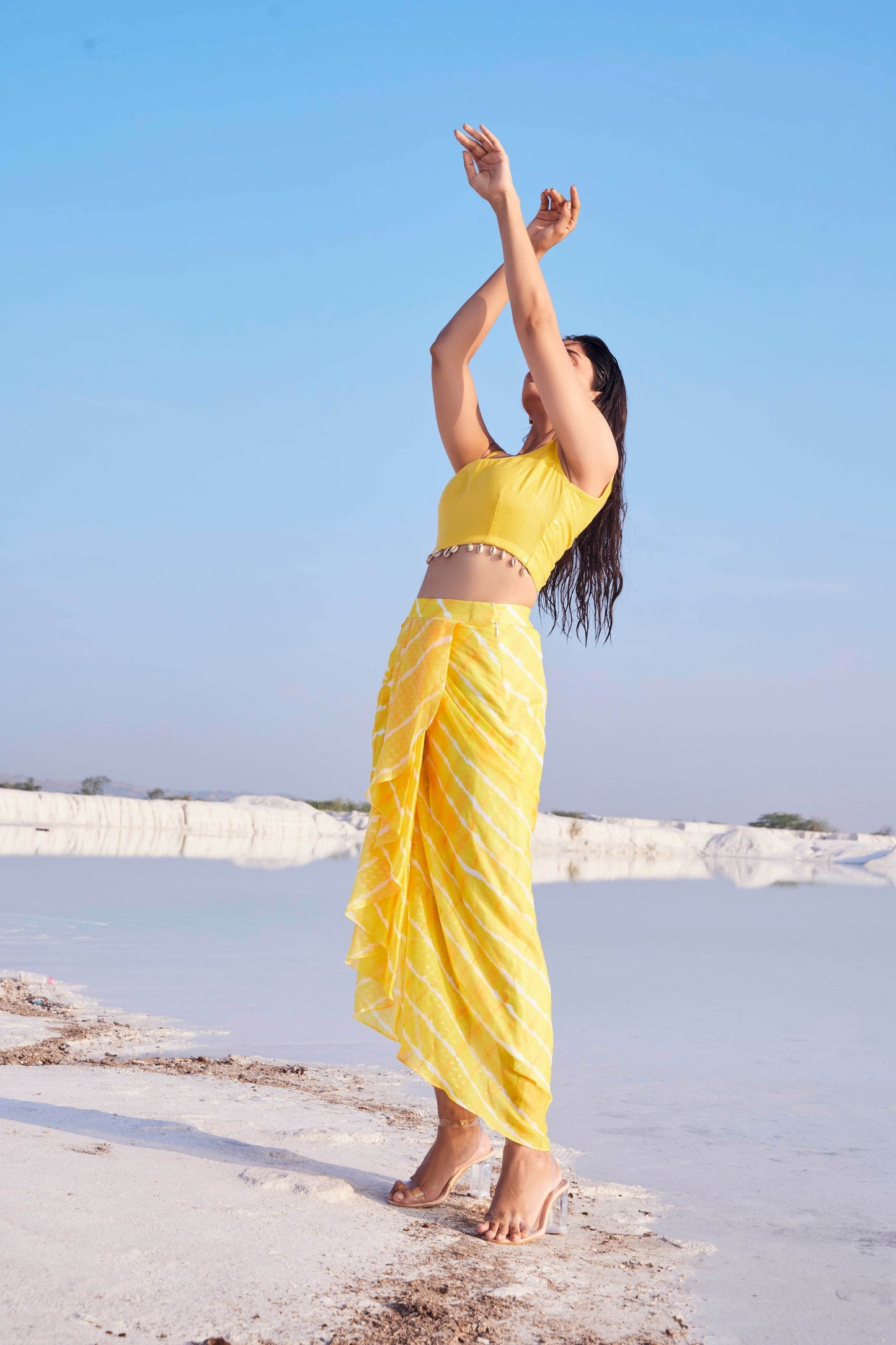 GLORIA DHOTI SKIRT- BLOUSE - Yellow - Monk & Mei