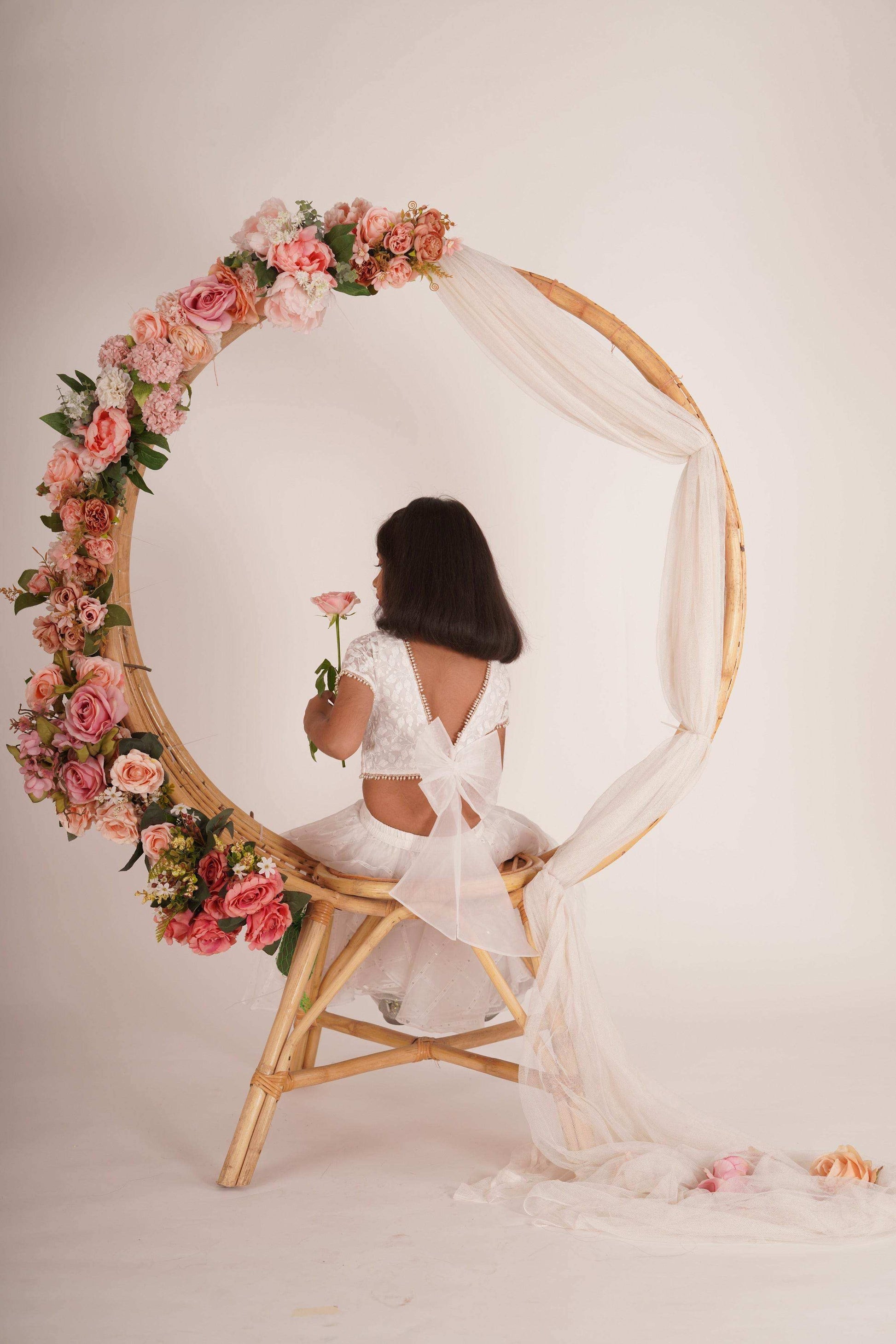 Ivana- Blouse,Lehenga and Dupatta Set - White and Rose Gold - Monk & Mei