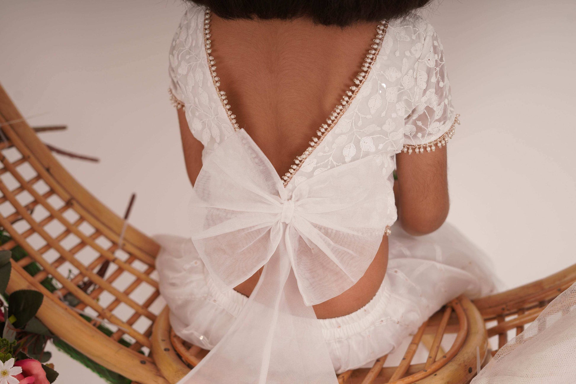 Ivana- Blouse,Lehenga and Dupatta Set - White and Rose Gold - Monk & Mei