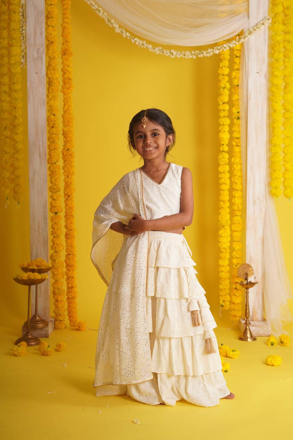 Navya Off White - Lehenga and Dupatta Set - Monk & Mei