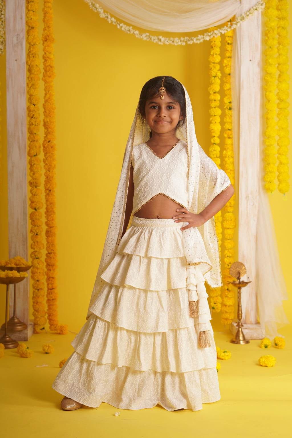 Navya Off White - Lehenga and Dupatta Set - Monk & Mei