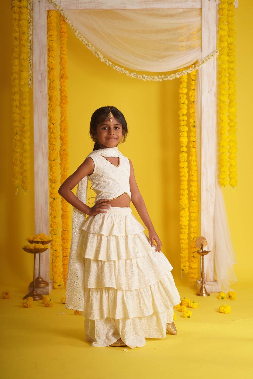 Navya Off White - Lehenga and Dupatta Set - Monk & Mei