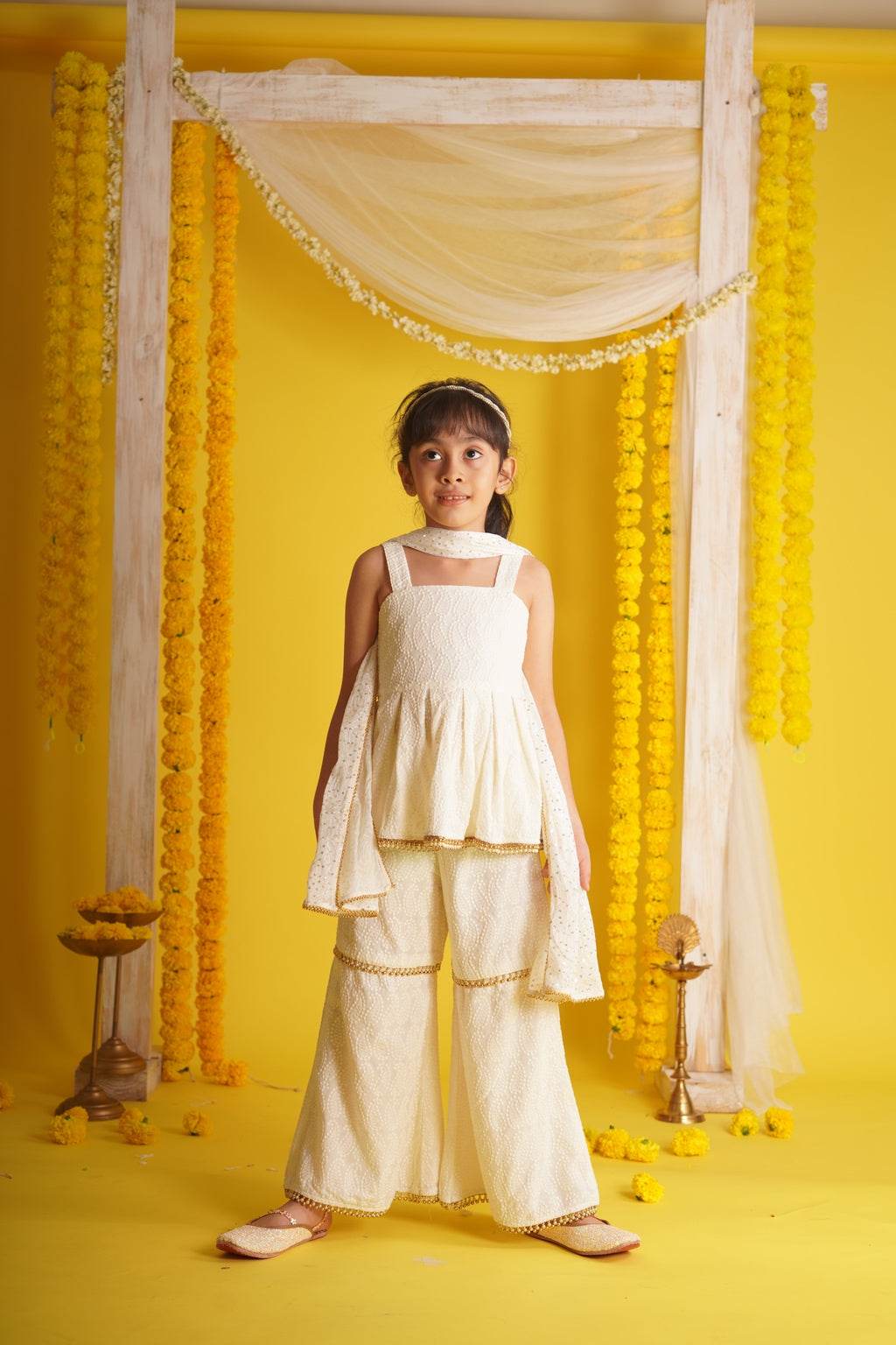 Ishani Off White - Kurta, Sharara and Dupatta set - Monk & Mei