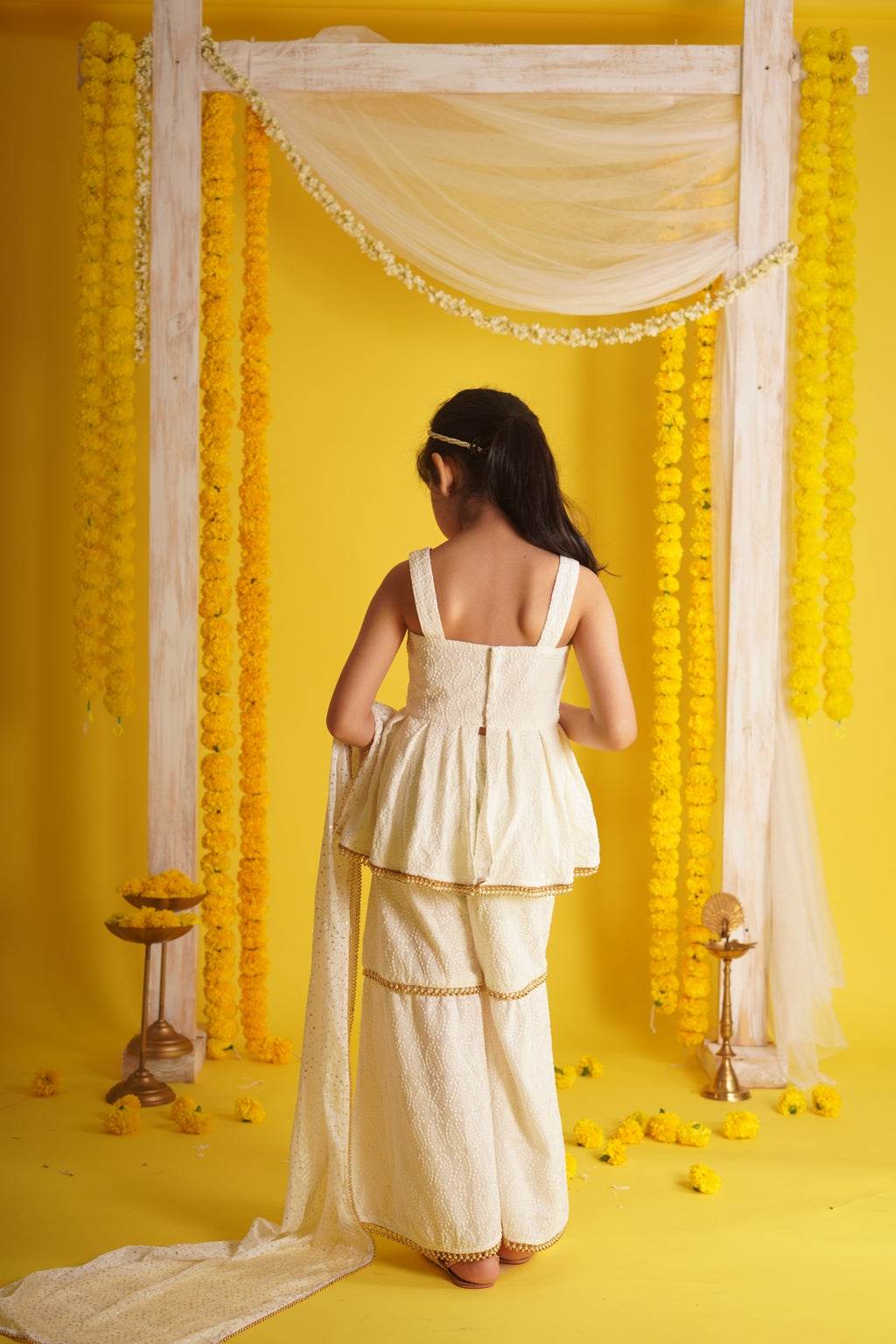 Ishani Off White - Kurta, Sharara and Dupatta set - Monk & Mei