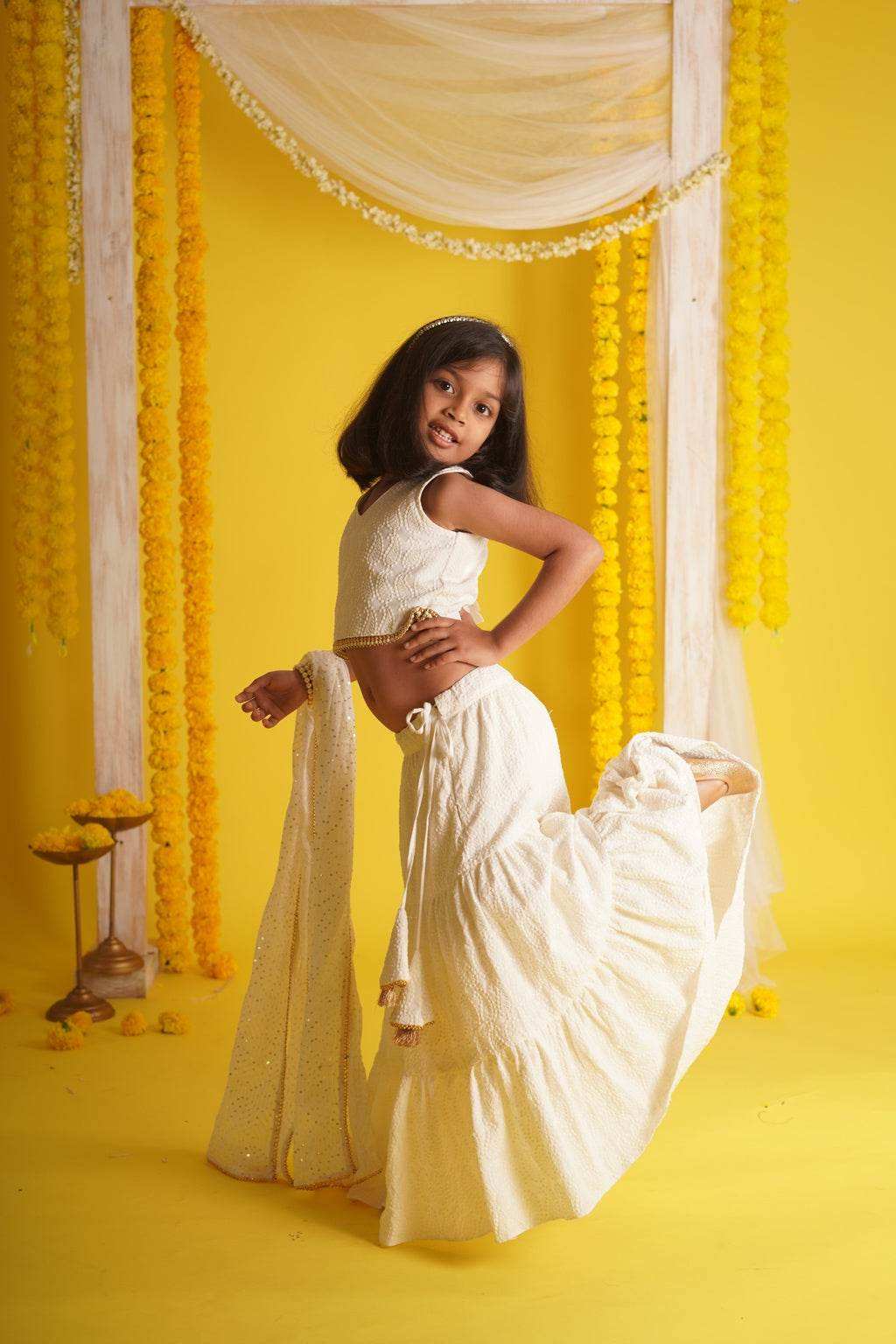 Diya Off White - Lehenga and Dupatta Set - Monk & Mei