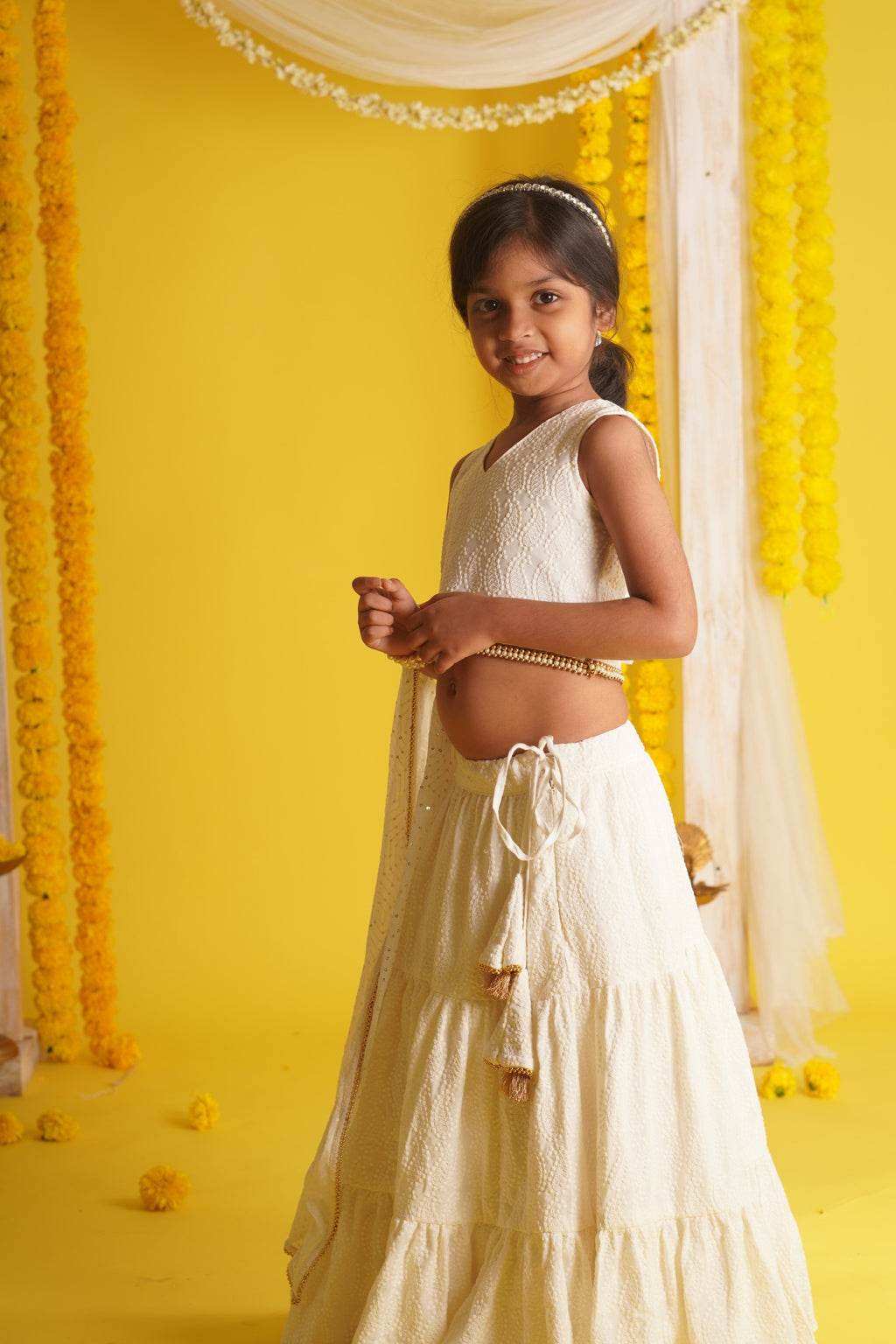 Diya Off White - Lehenga and Dupatta Set - Monk & Mei