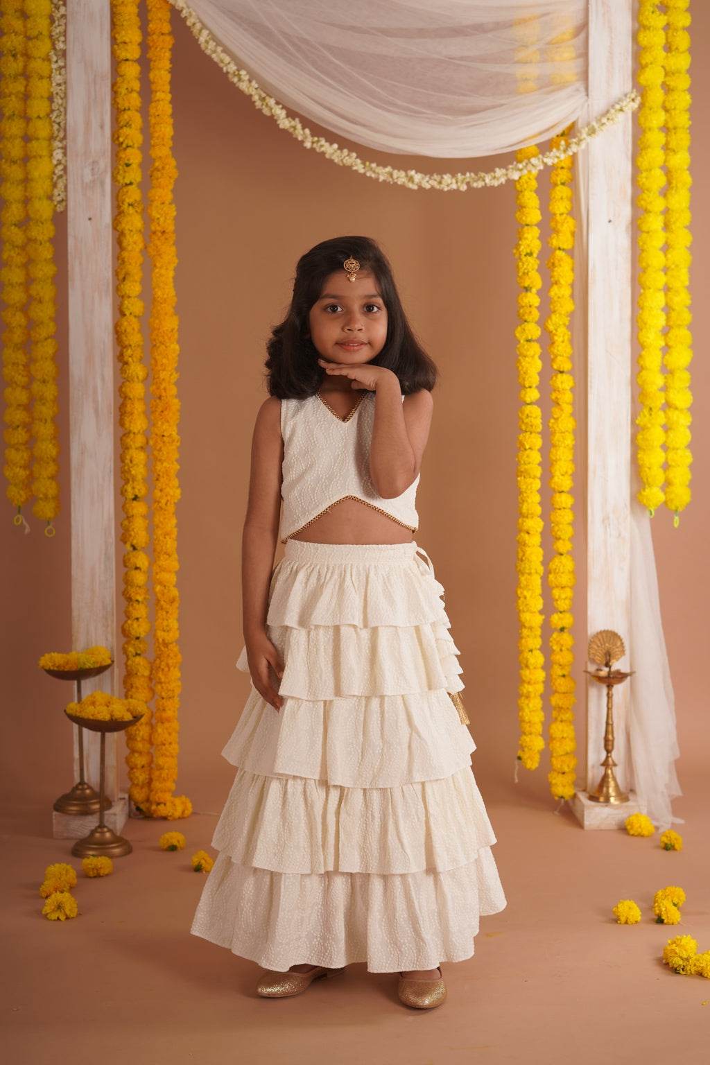 Navya Off White - Lehenga and Dupatta Set - Monk & Mei