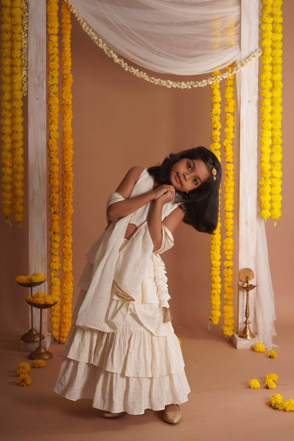 Navya Off White - Lehenga and Dupatta Set - Monk & Mei