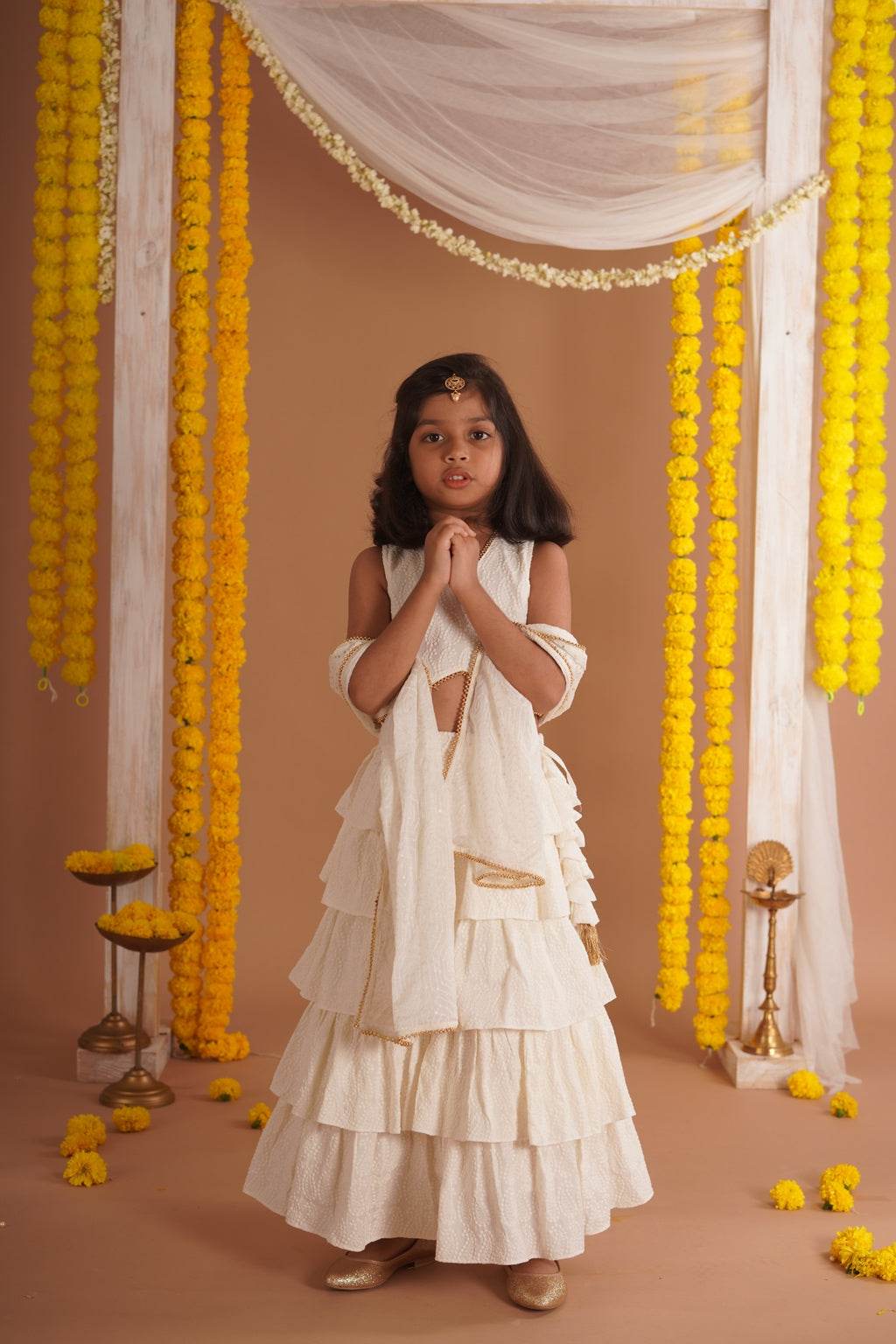 Navya Off White - Lehenga and Dupatta Set - Monk & Mei