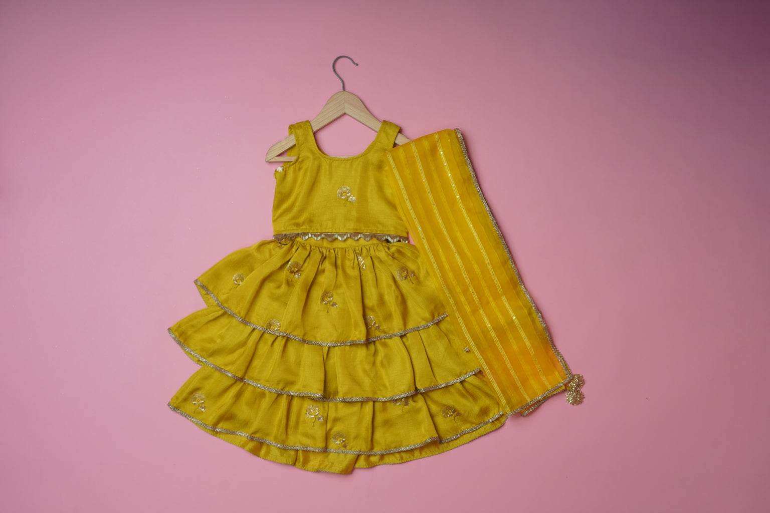 Anvi Yellow - Lehenga and Dupatta Set - Monk & Mei