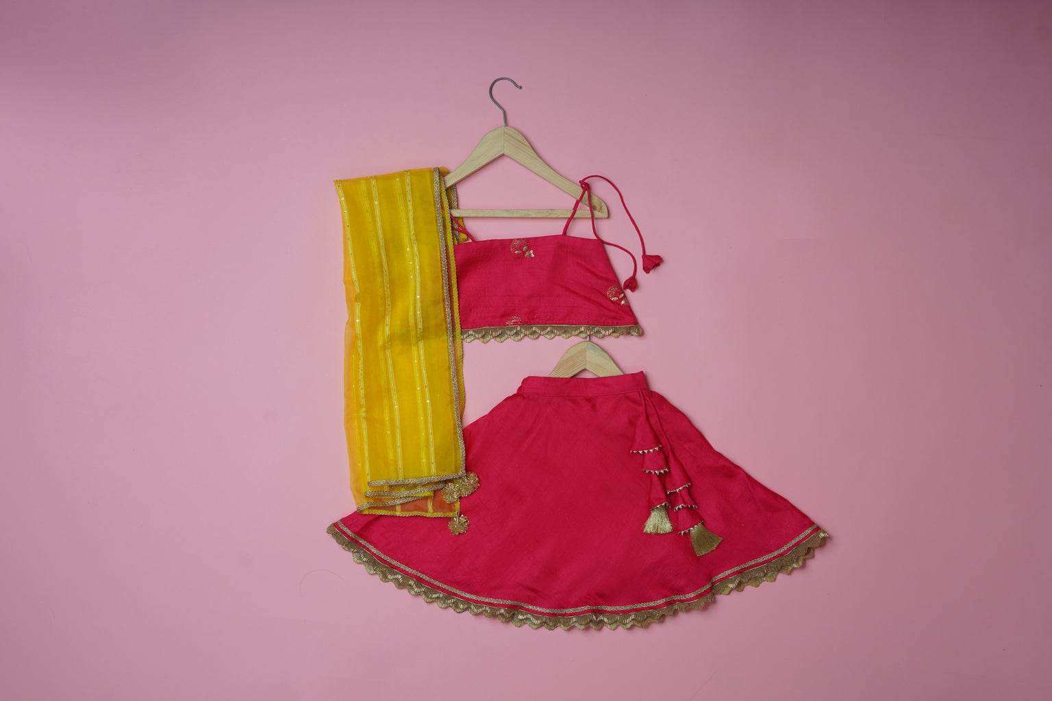 Anaya Yellow - Lehenga and Dupatta Set - Monk & Mei