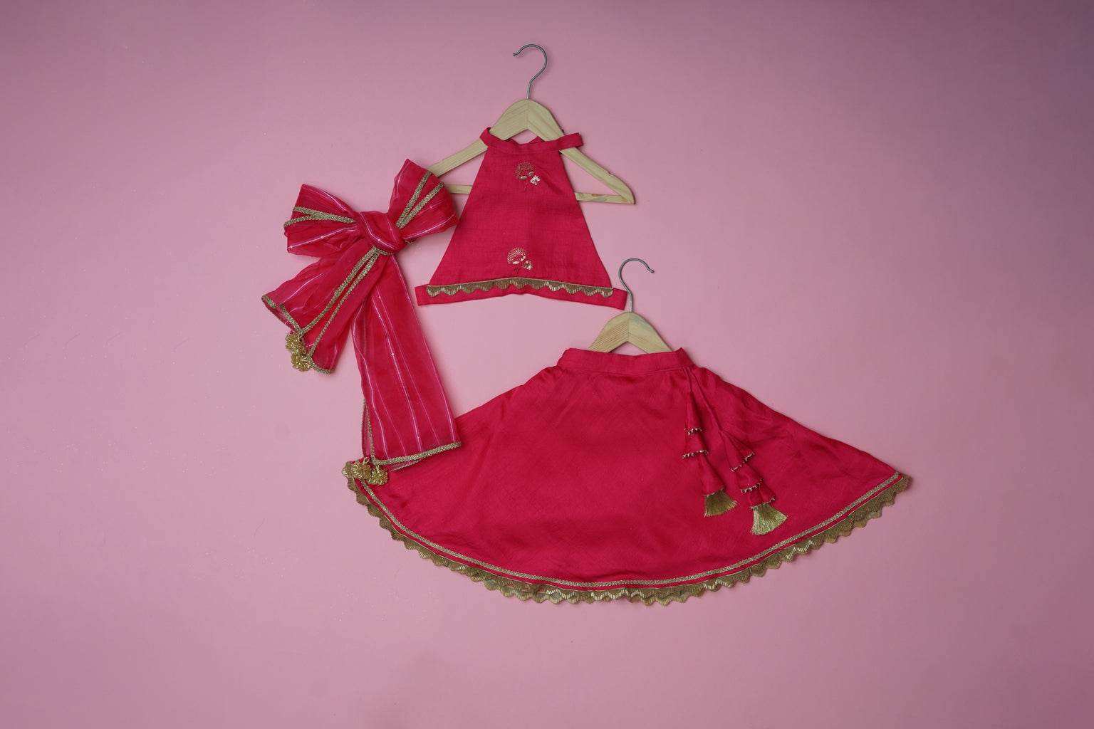 Jiya Pink - Lehenga and Dupatta Set - Monk & Mei