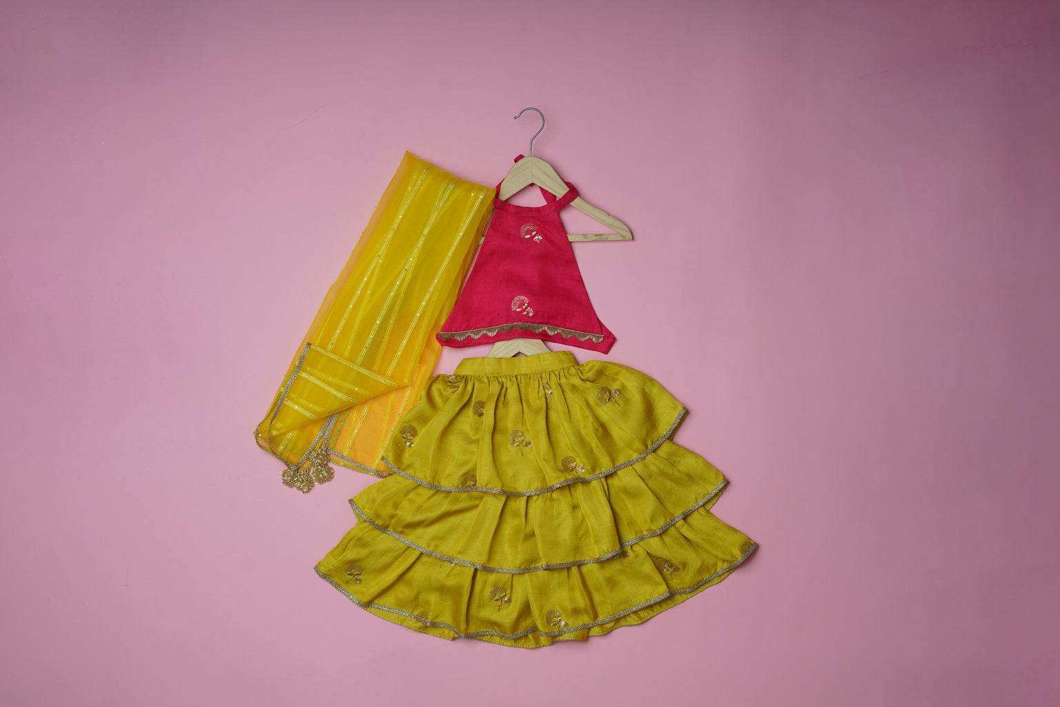 Elina Yellow - Lehenga and Dupatta Set - Monk & Mei