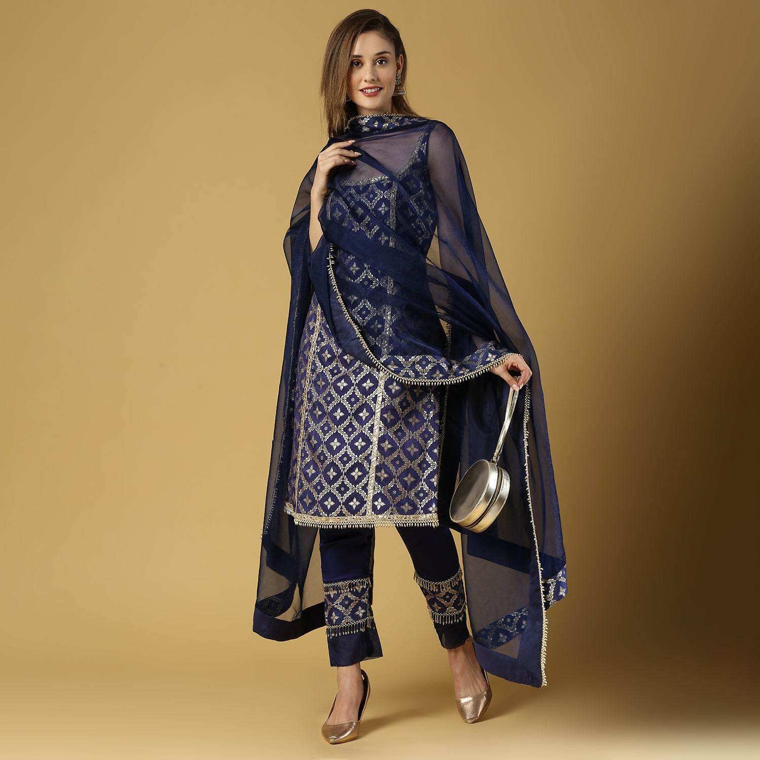 Kala-Sleeveless Kurta Set-Deep Blue - Monk & Mei