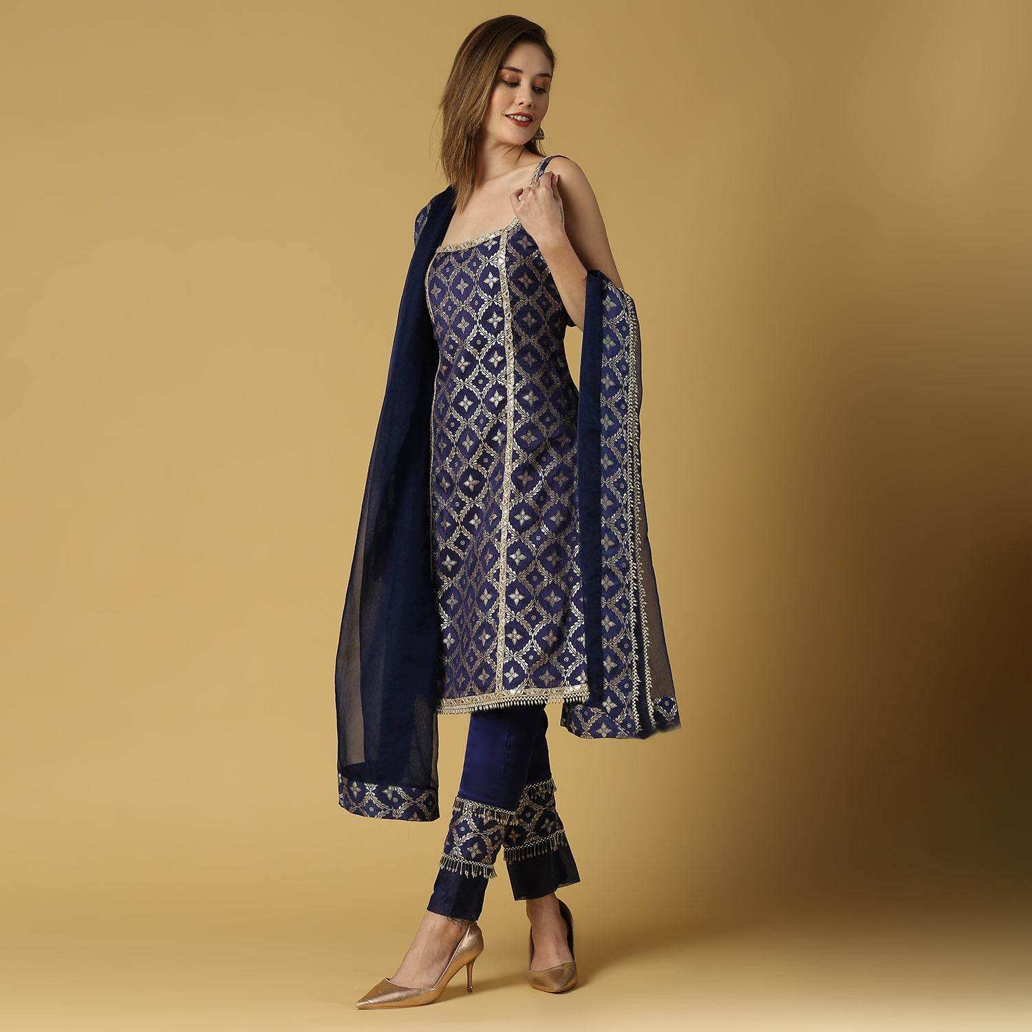 Kala-Sleeveless Kurta Set-Deep Blue - Monk & Mei