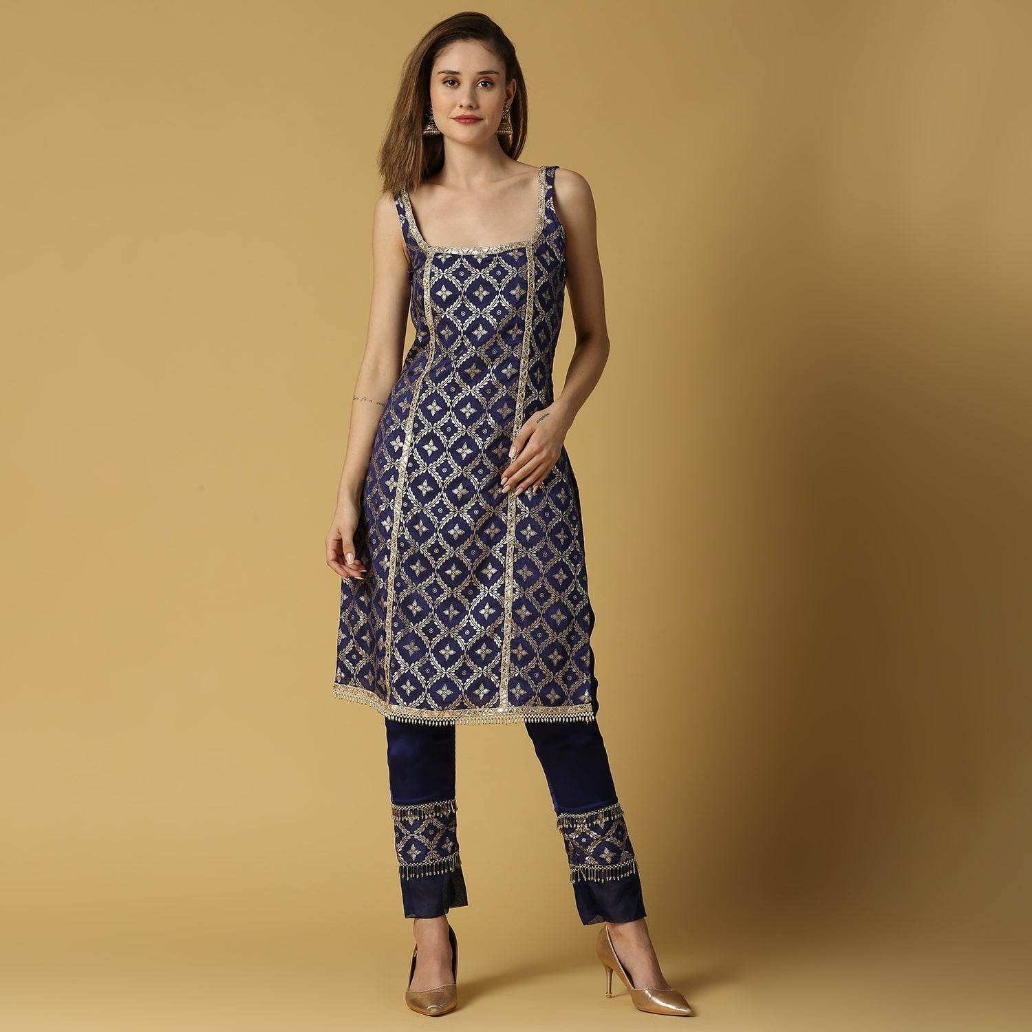Kala-Sleeveless Kurta Set-Deep Blue - Monk & Mei
