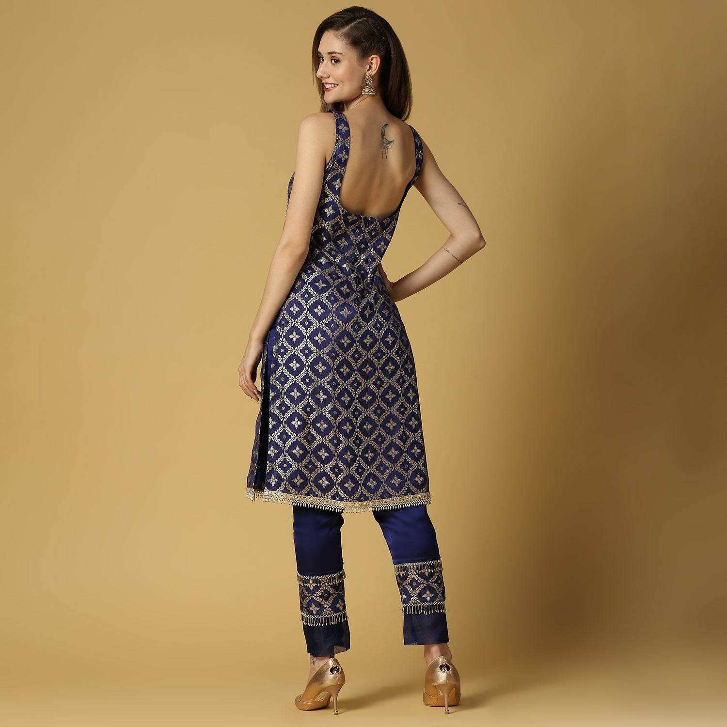 Kala-Sleeveless Kurta Set-Deep Blue - Monk & Mei