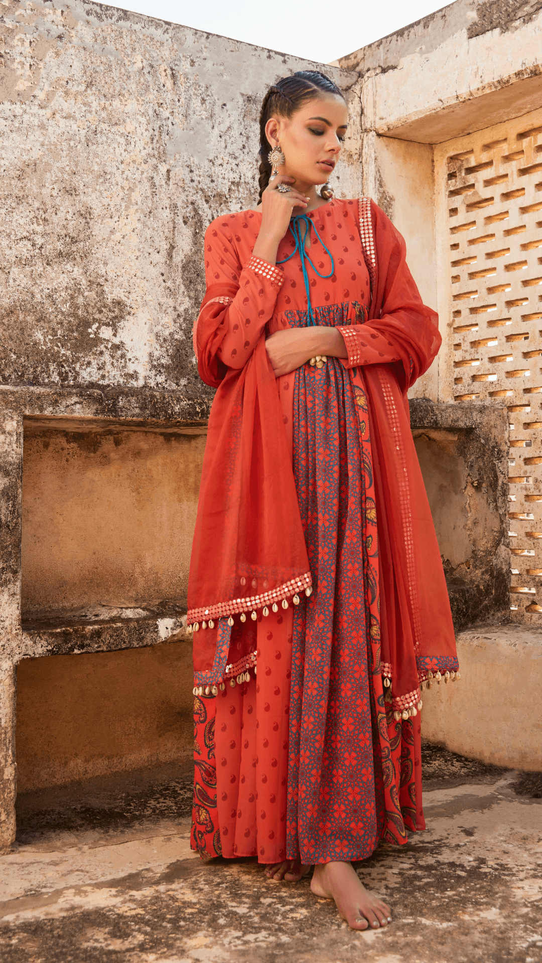 Chabeeli Dupatta - Rusty Red - Monk & Mei