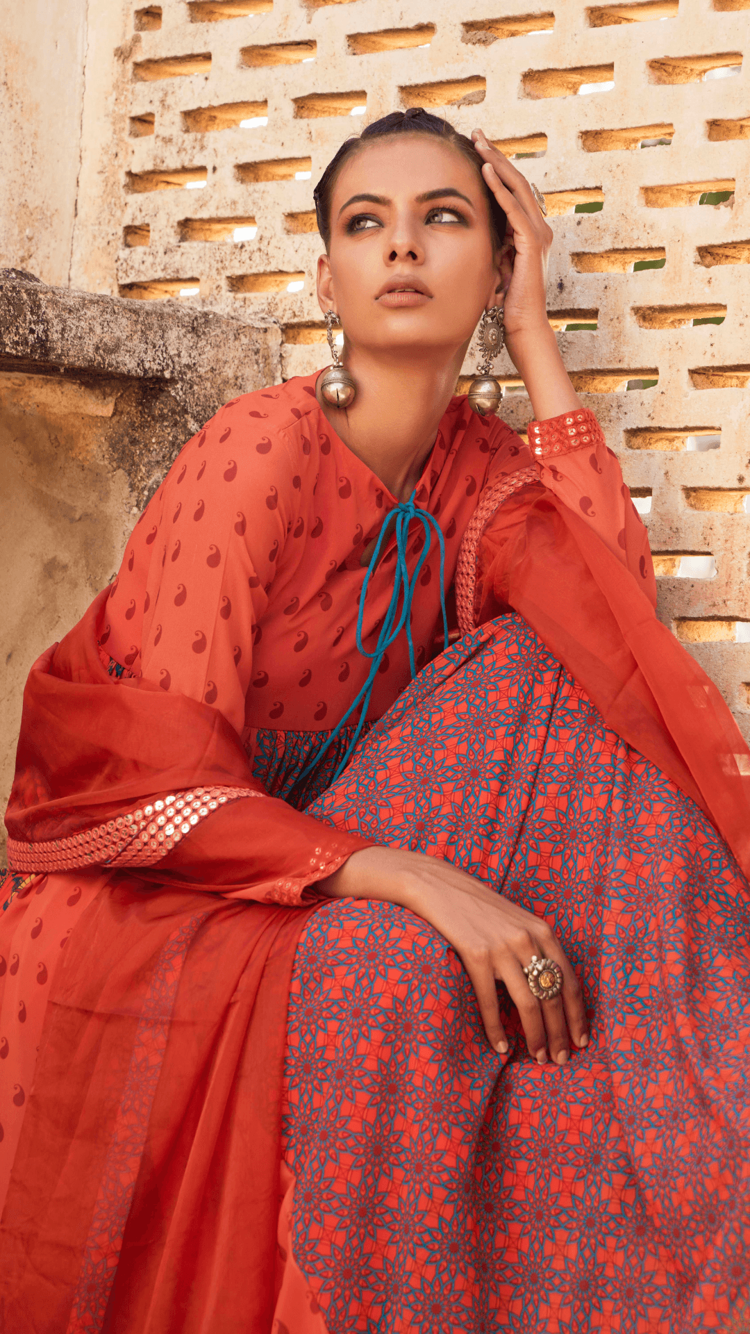Chabeeli Dupatta - Rusty Red - Monk & Mei