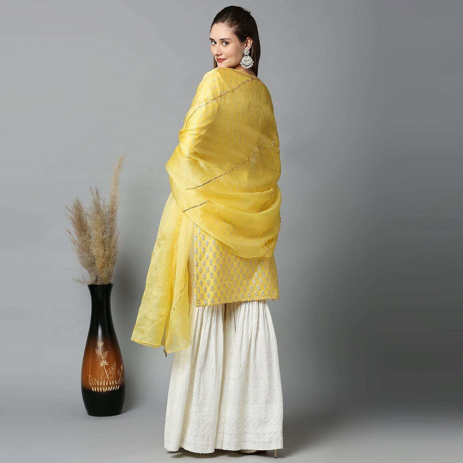 Kumudini- Kurta, Sharara & Dupatta - Yellow - Monk & Mei