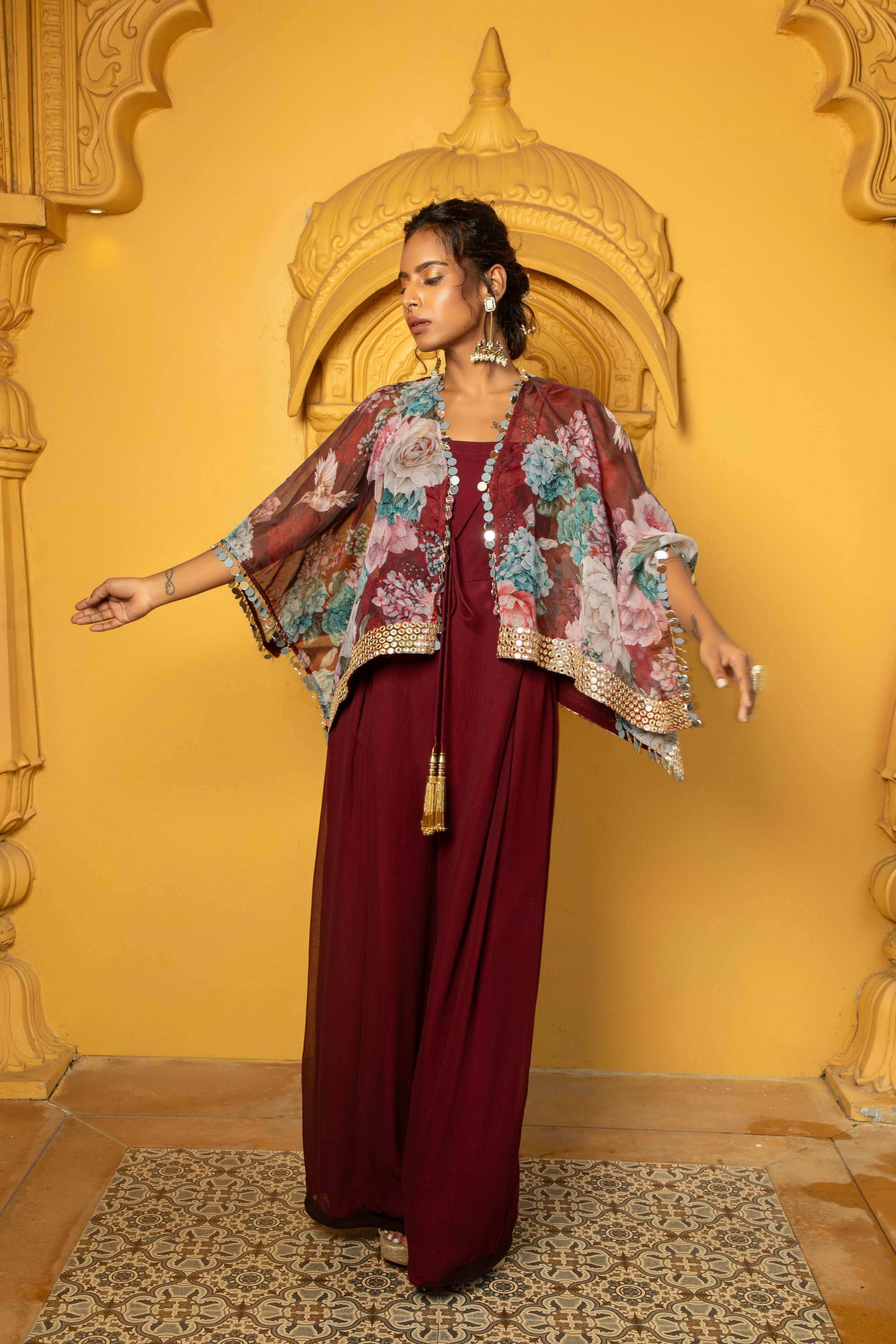 Aaina - Jumpsuit Set Maroon - Monk & Mei