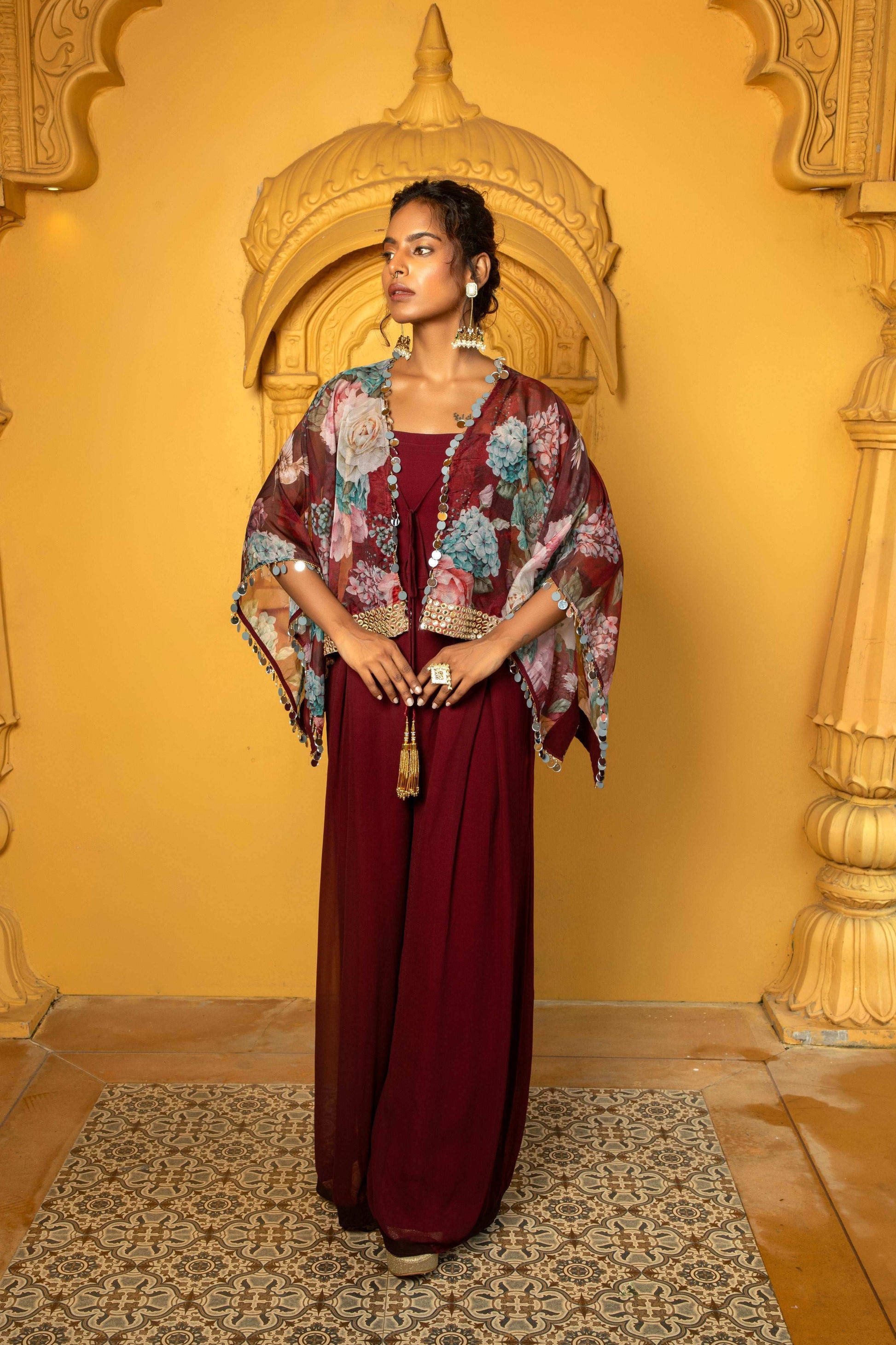 Aaina - Jumpsuit Set Maroon - Monk & Mei