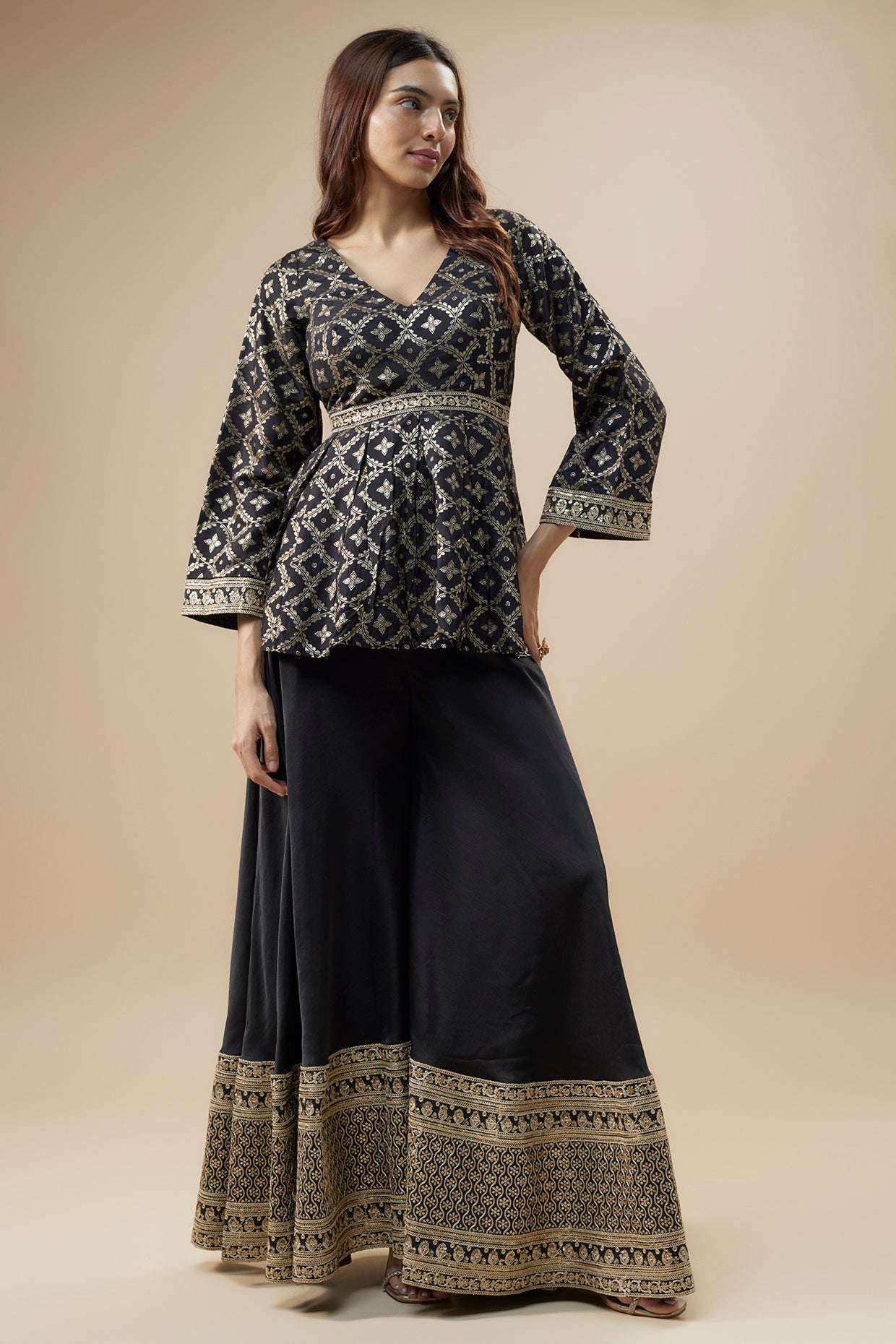 HAFSA Peplum Top with Silk sharara - Monk & Mei
