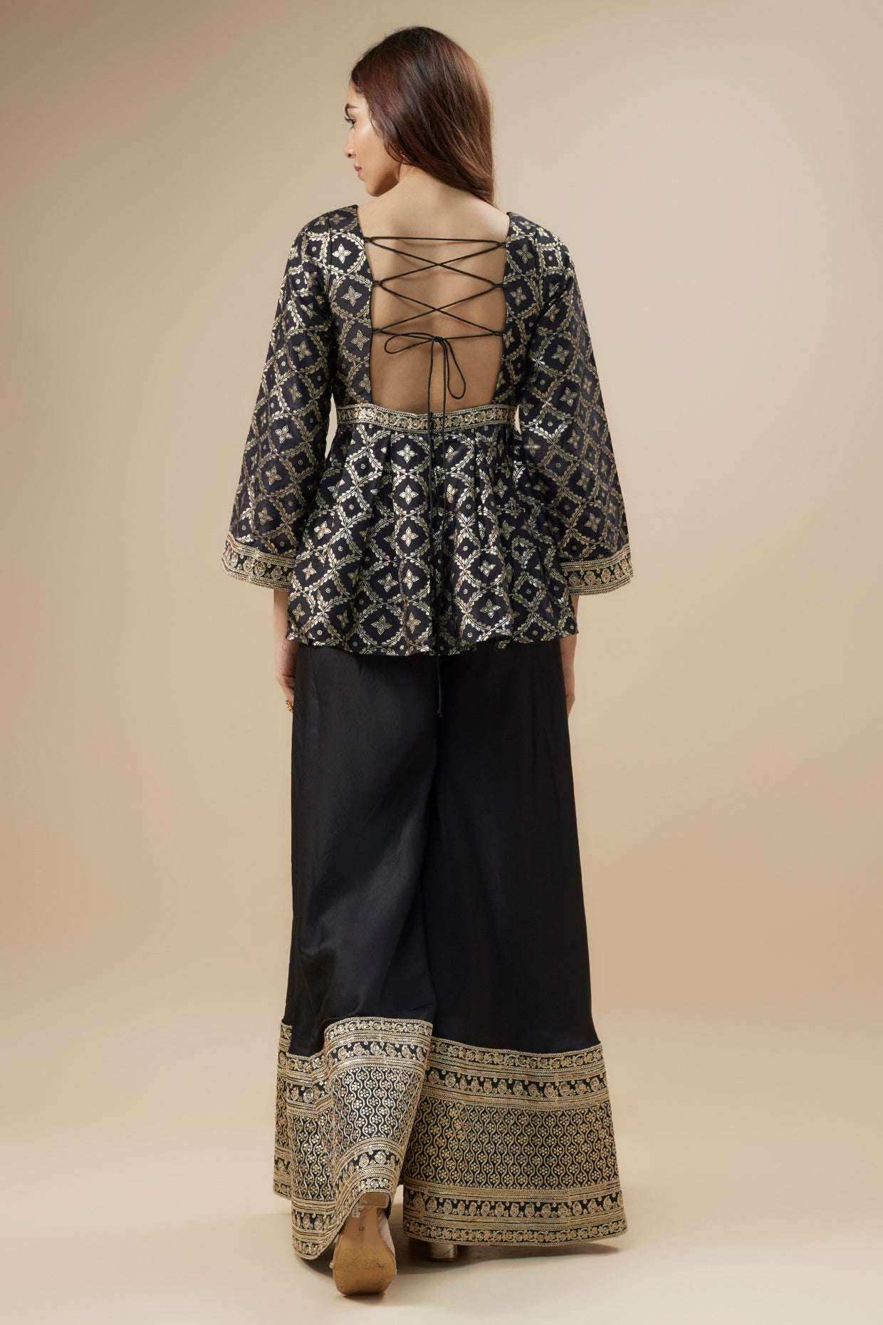 HAFSA Peplum Top with Silk sharara - Monk & Mei