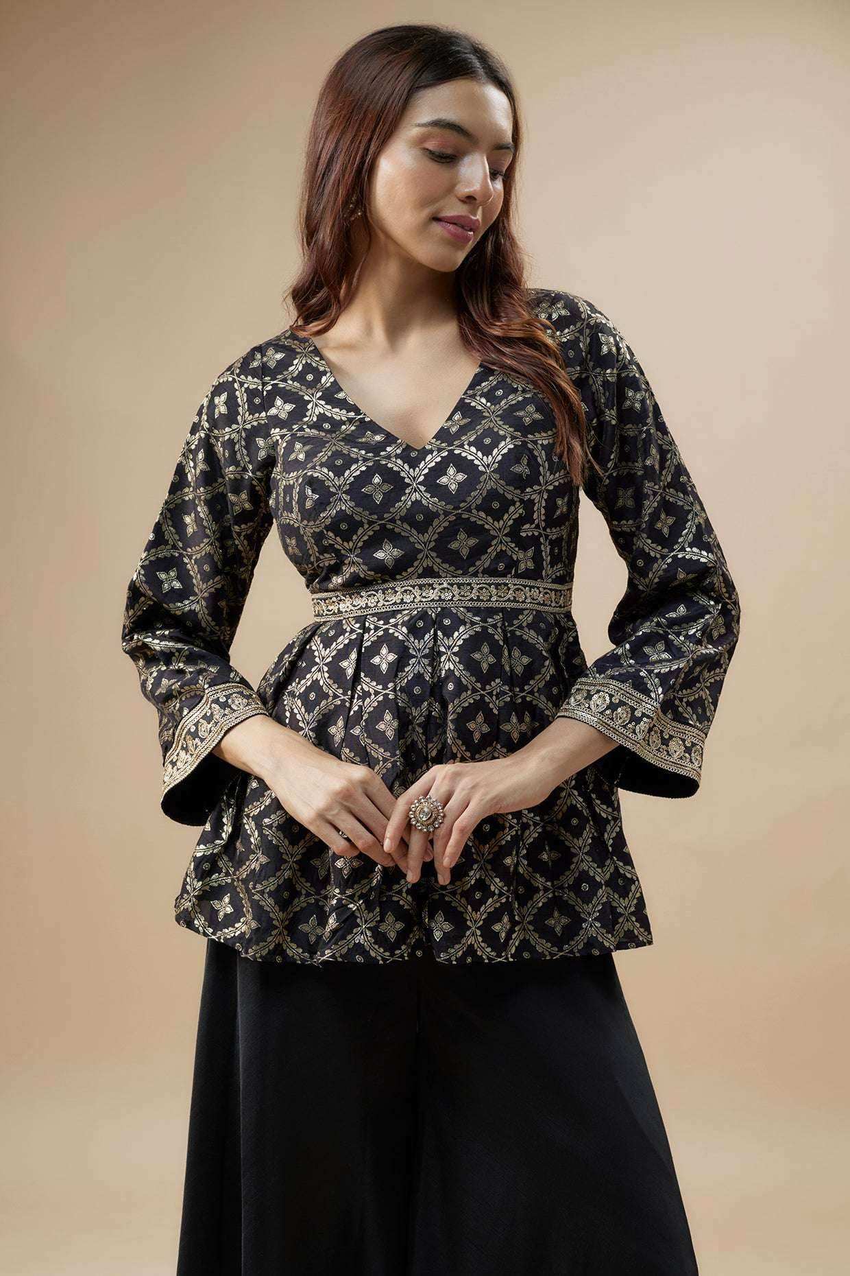 HAFSA Peplum Top with Silk sharara - Monk & Mei