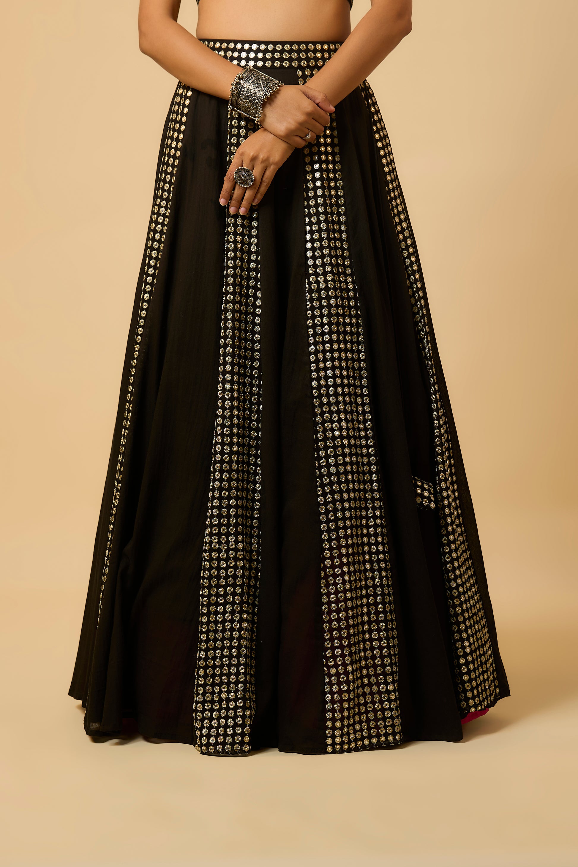 Sree - Lahenga ,corset , belt & Dupptta - Black