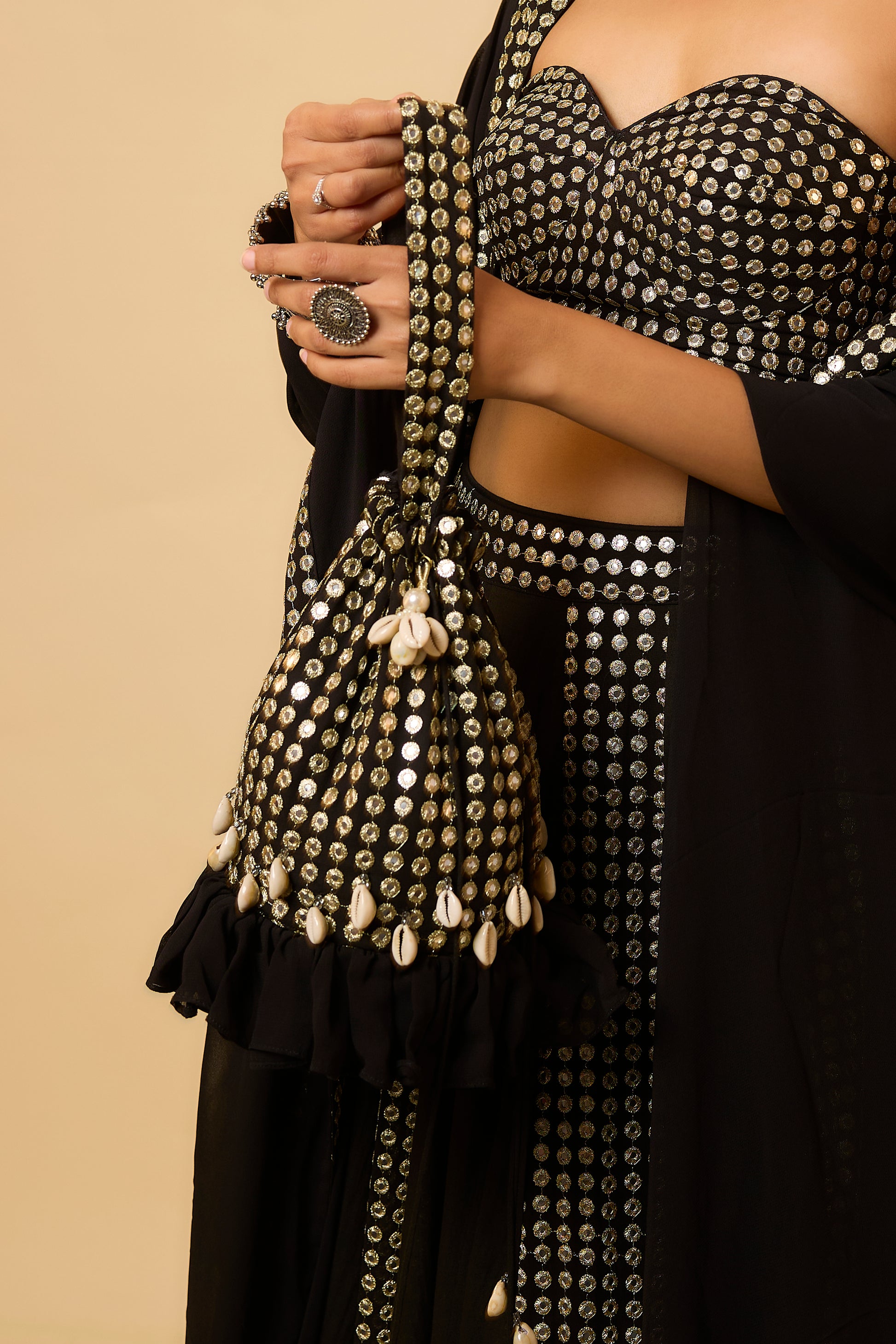 Sree - Lahenga ,corset , belt & Dupptta - Black