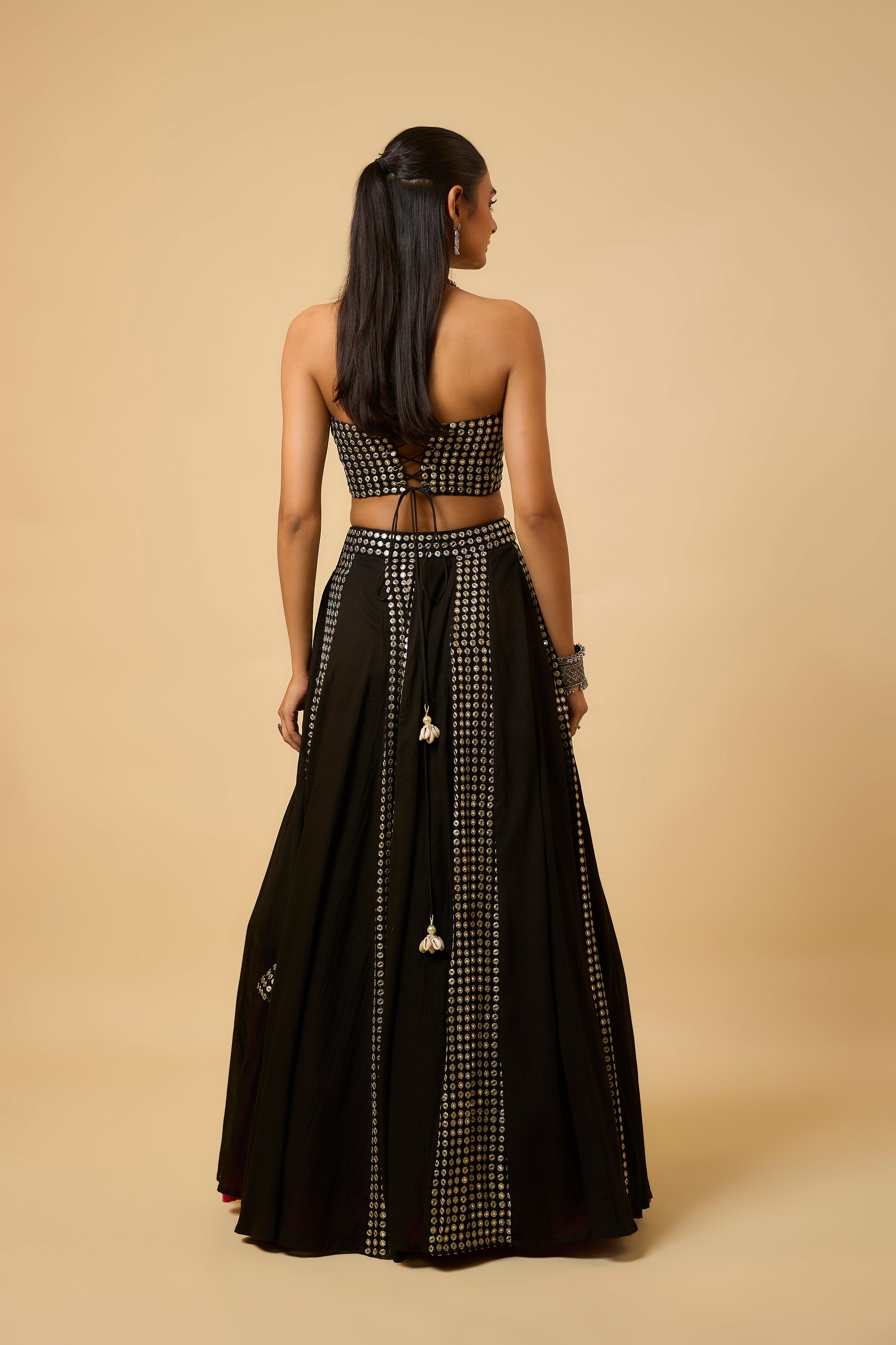 Sree - Lahenga ,corset , belt & Dupptta - Black