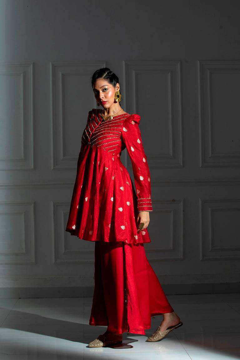 Nefertiti Rose Red with Dupatta - Monk & Mei