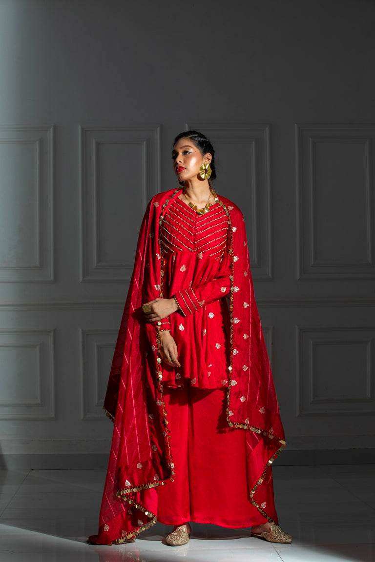 Nefertiti Rose Red with Dupatta - Monk & Mei