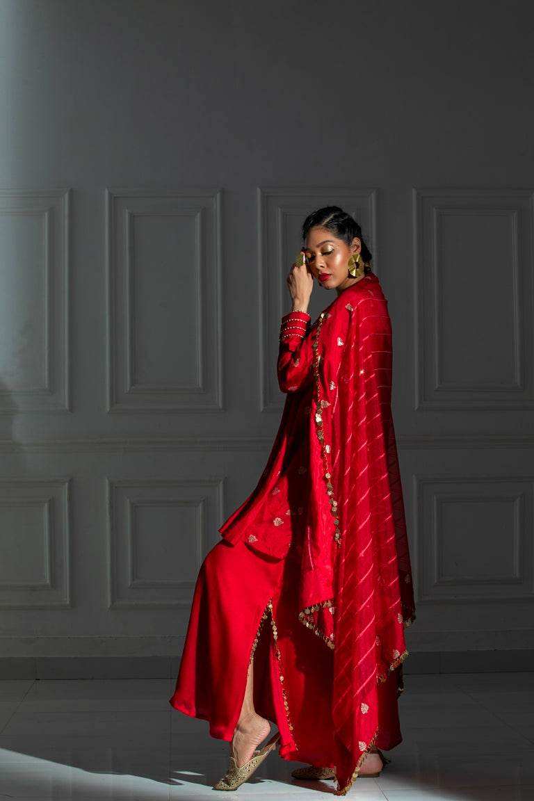 Nefertiti Rose Red with Dupatta - Monk & Mei